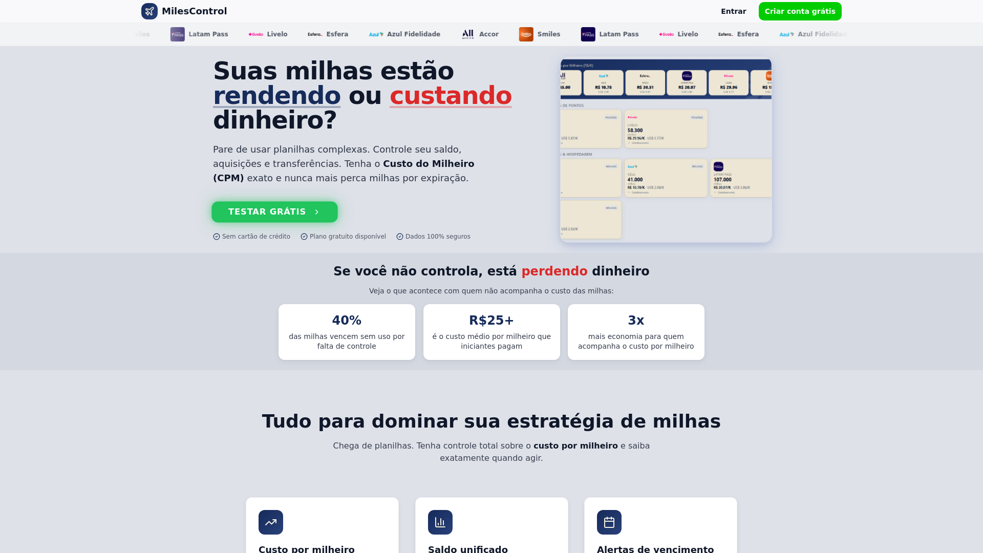 website screenshot of https://milescontrol.com.br/