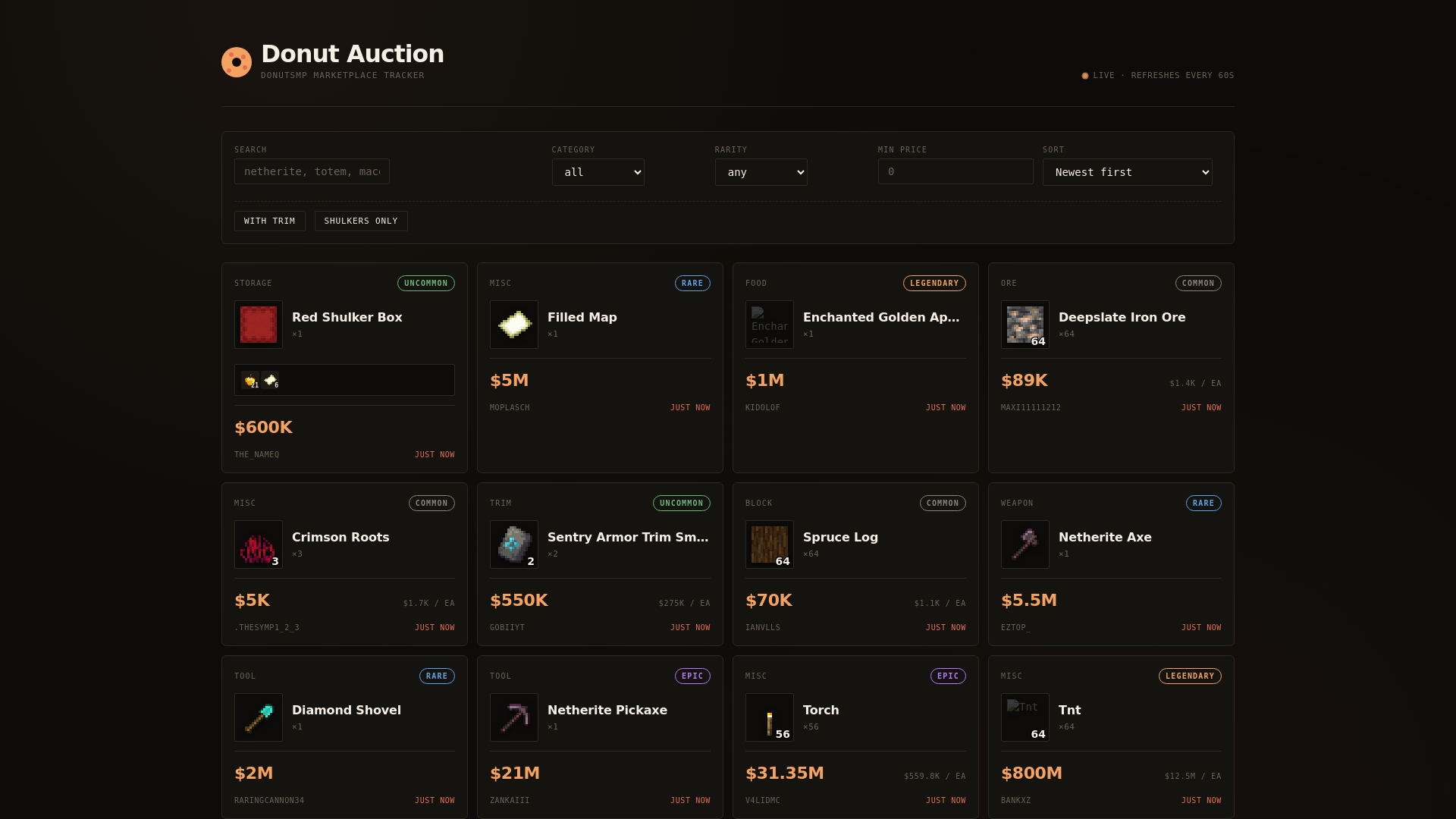 website screenshot of https://donutauction.com/