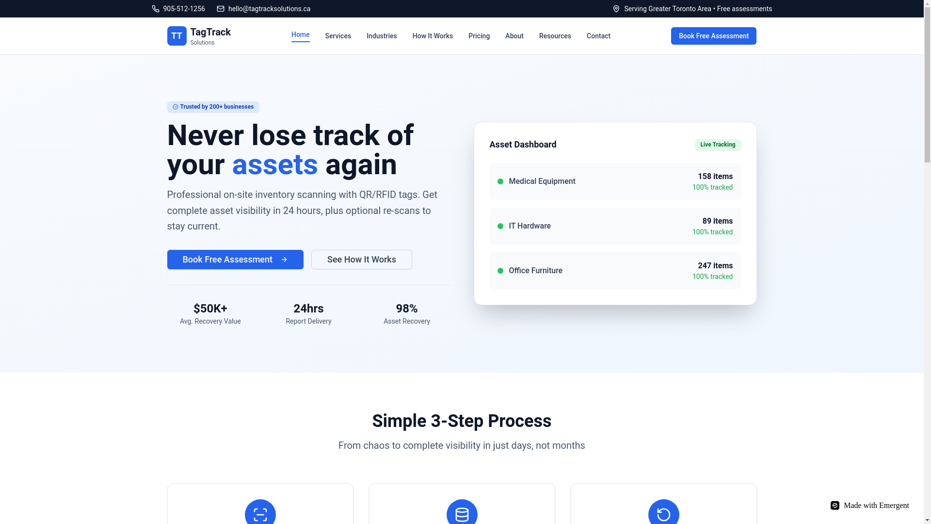 website screenshot of https://tagtracksolutions.ca/