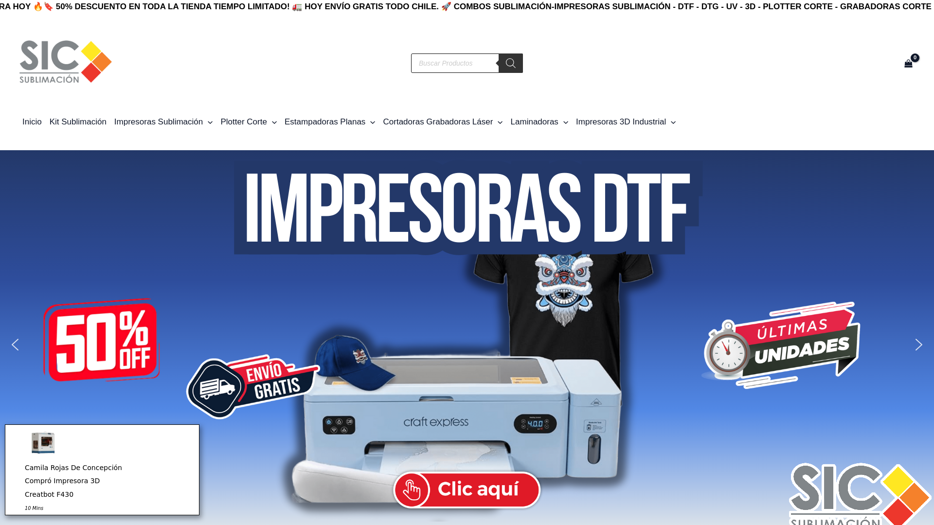 website screenshot of https://sicsublimacion.cl/