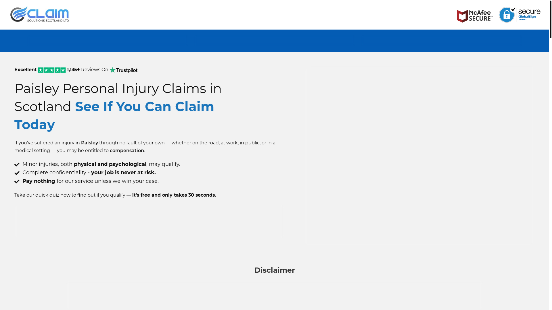 website screenshot of https://paisleypersonalinjuryclaims.uk/