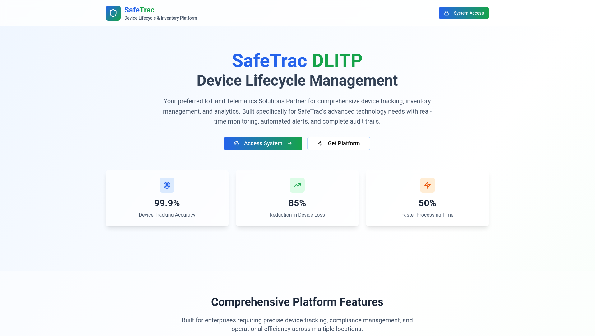 website screenshot of https://safetrac-operations.app/