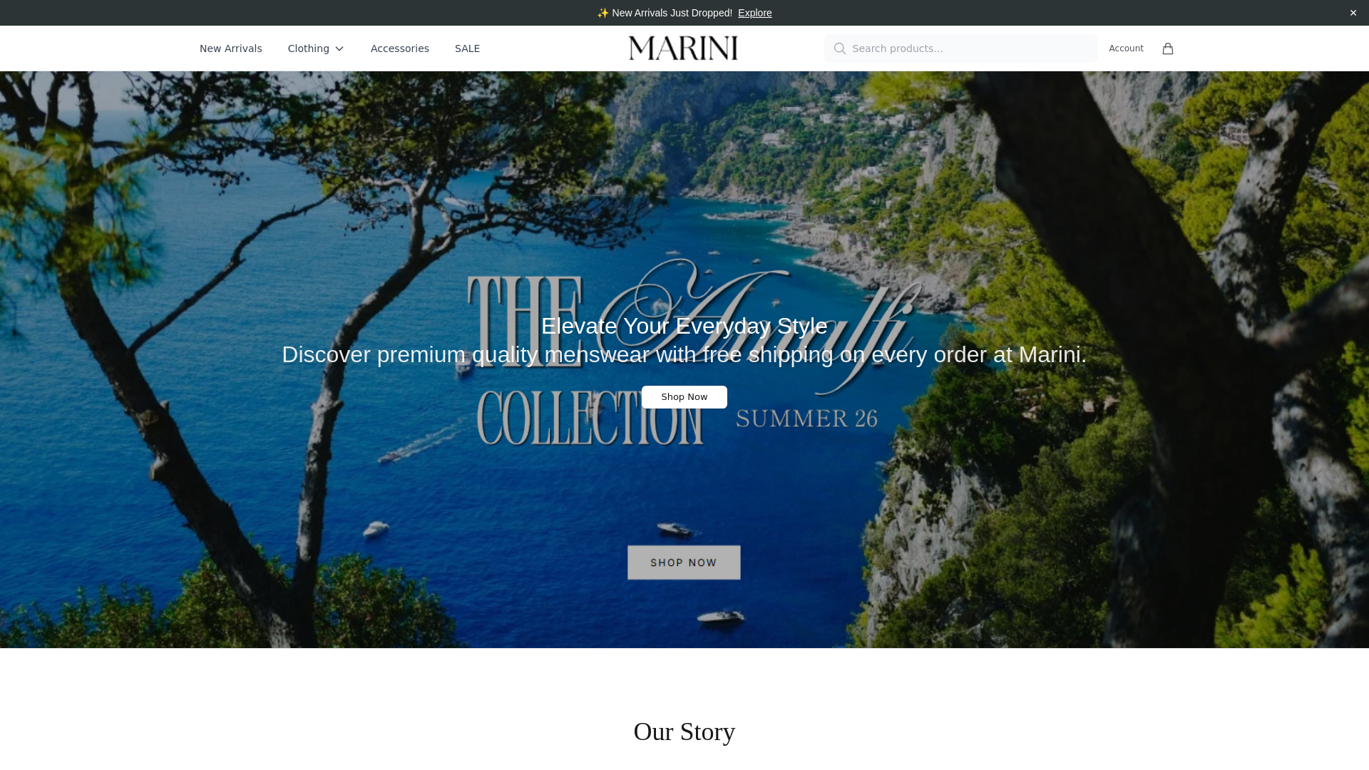 website screenshot of https://marinistyle.shop/