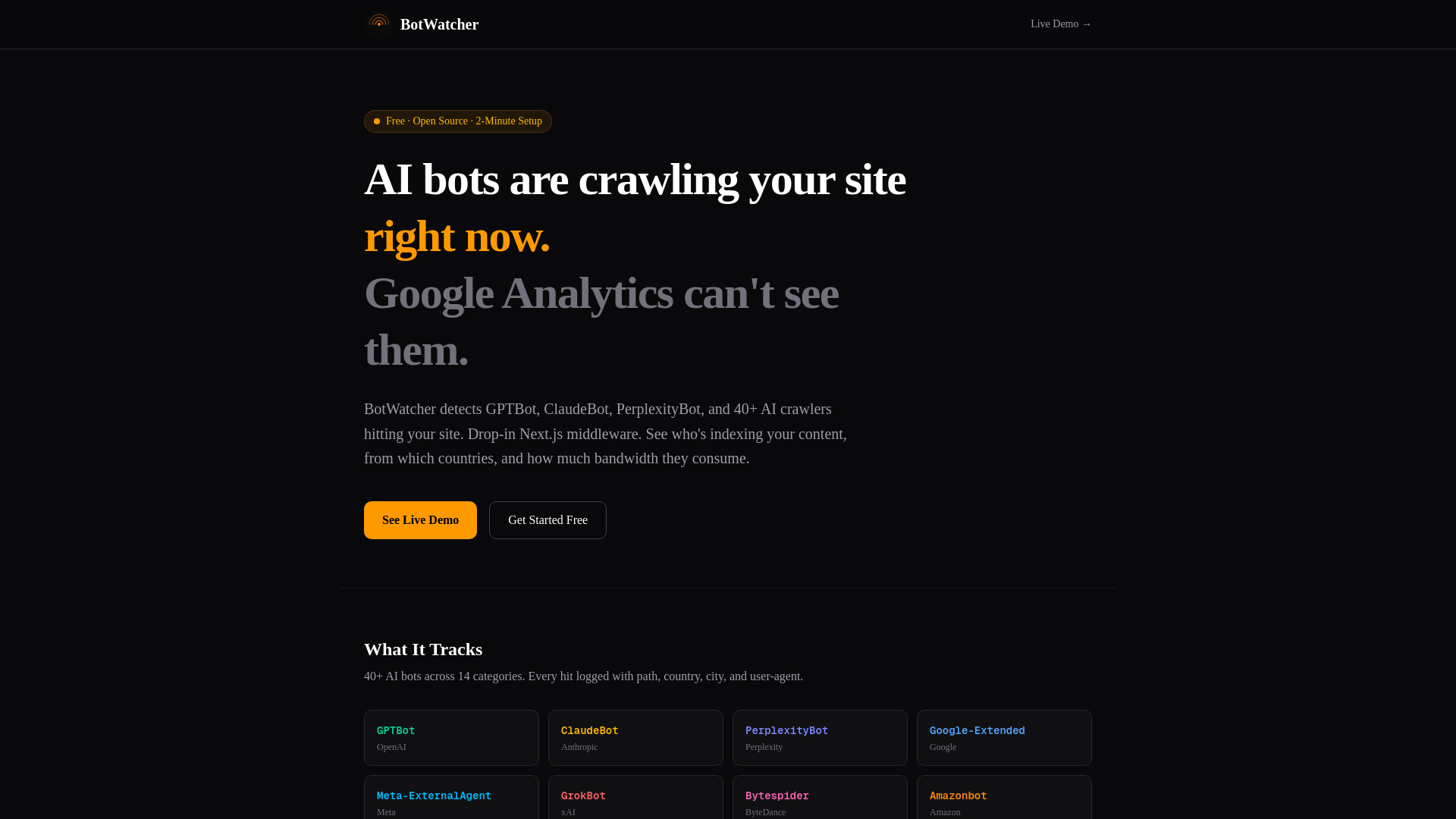 website screenshot of https://botwatcher.pro
