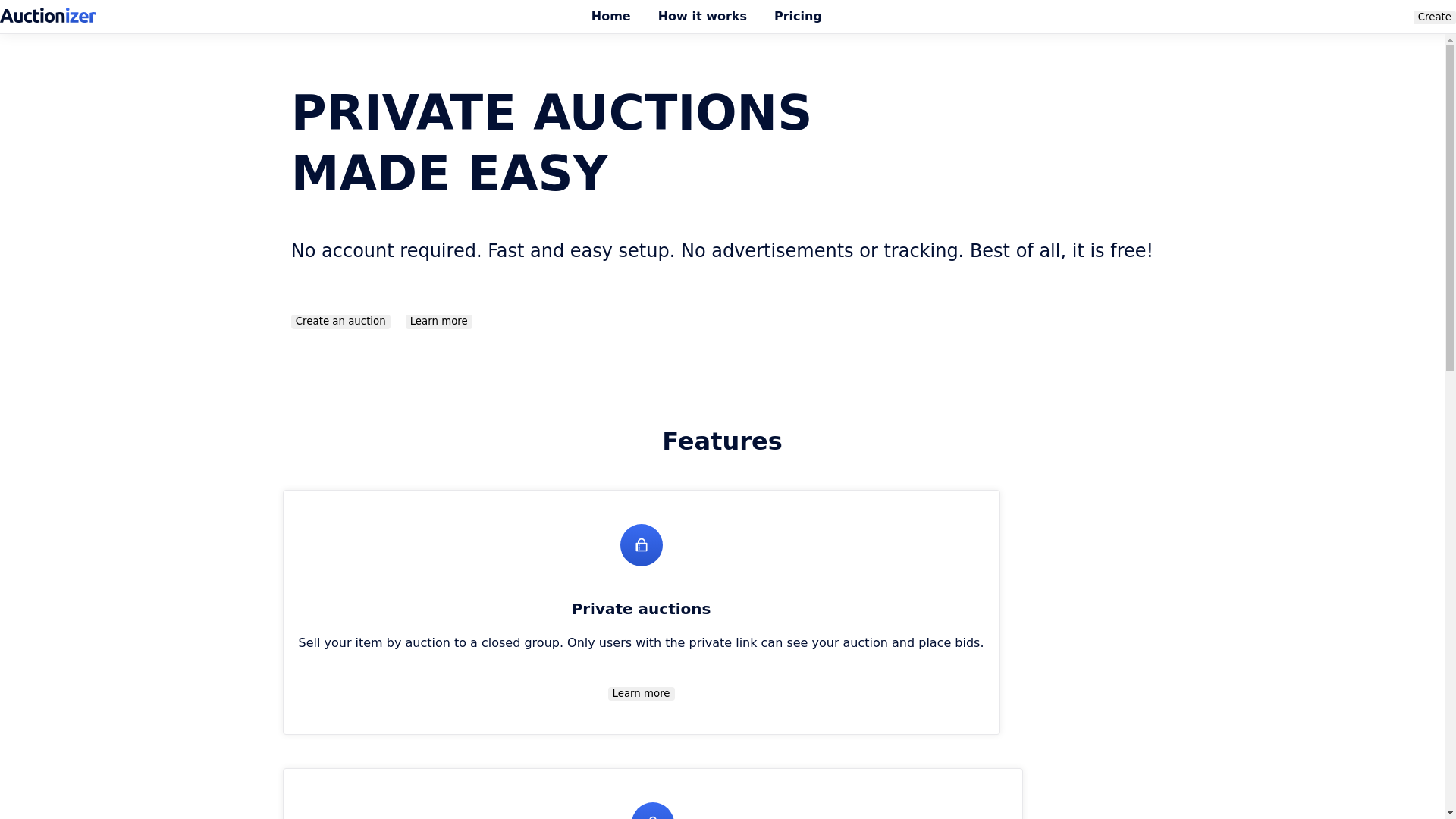 website screenshot of https://auctionizer.pages.dev/