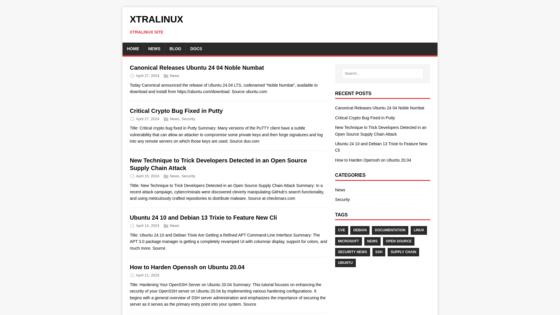 website screenshot of https://xtralinux.pages.dev/