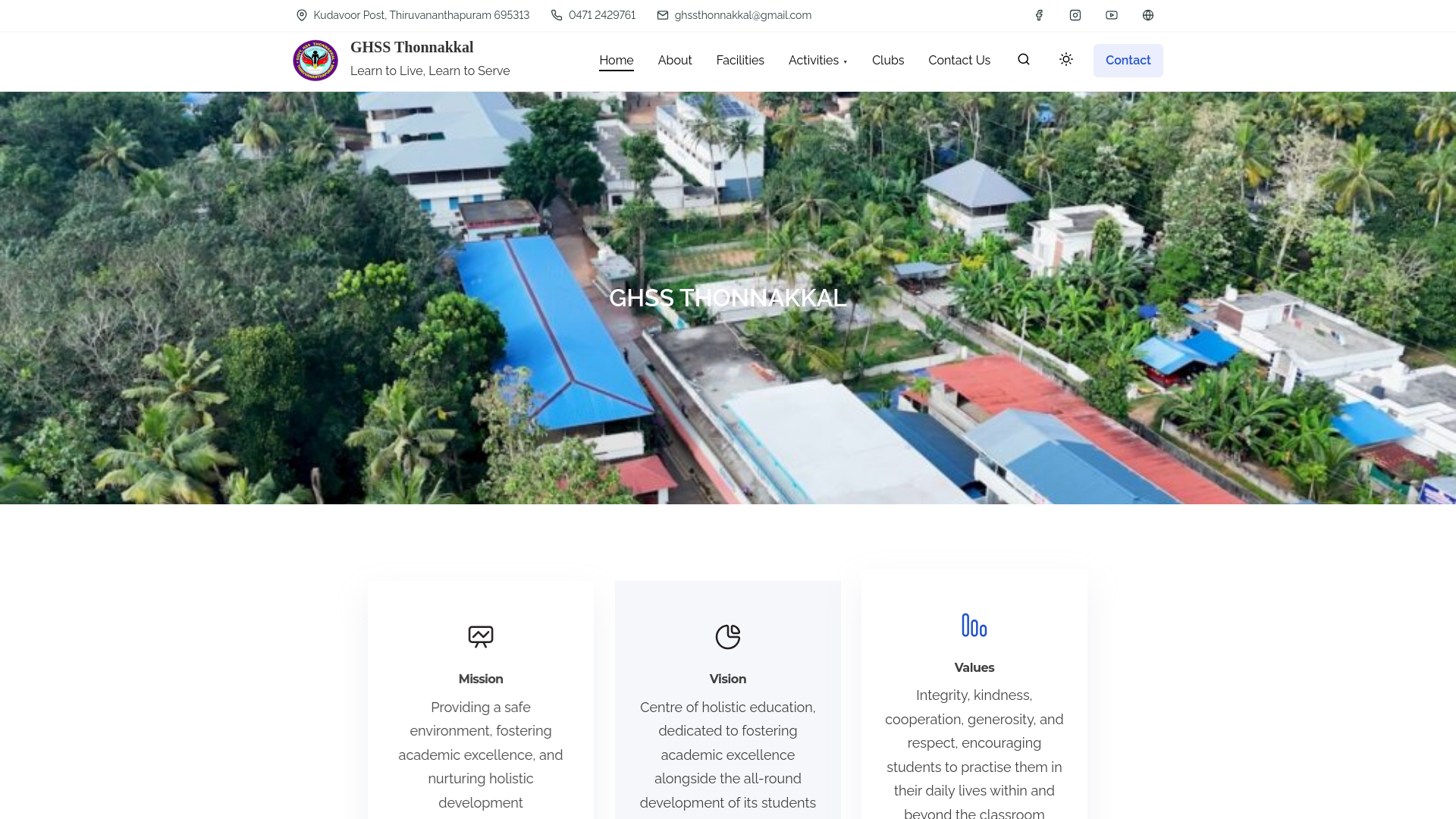 website screenshot of https://ghssthonnakkal.in/