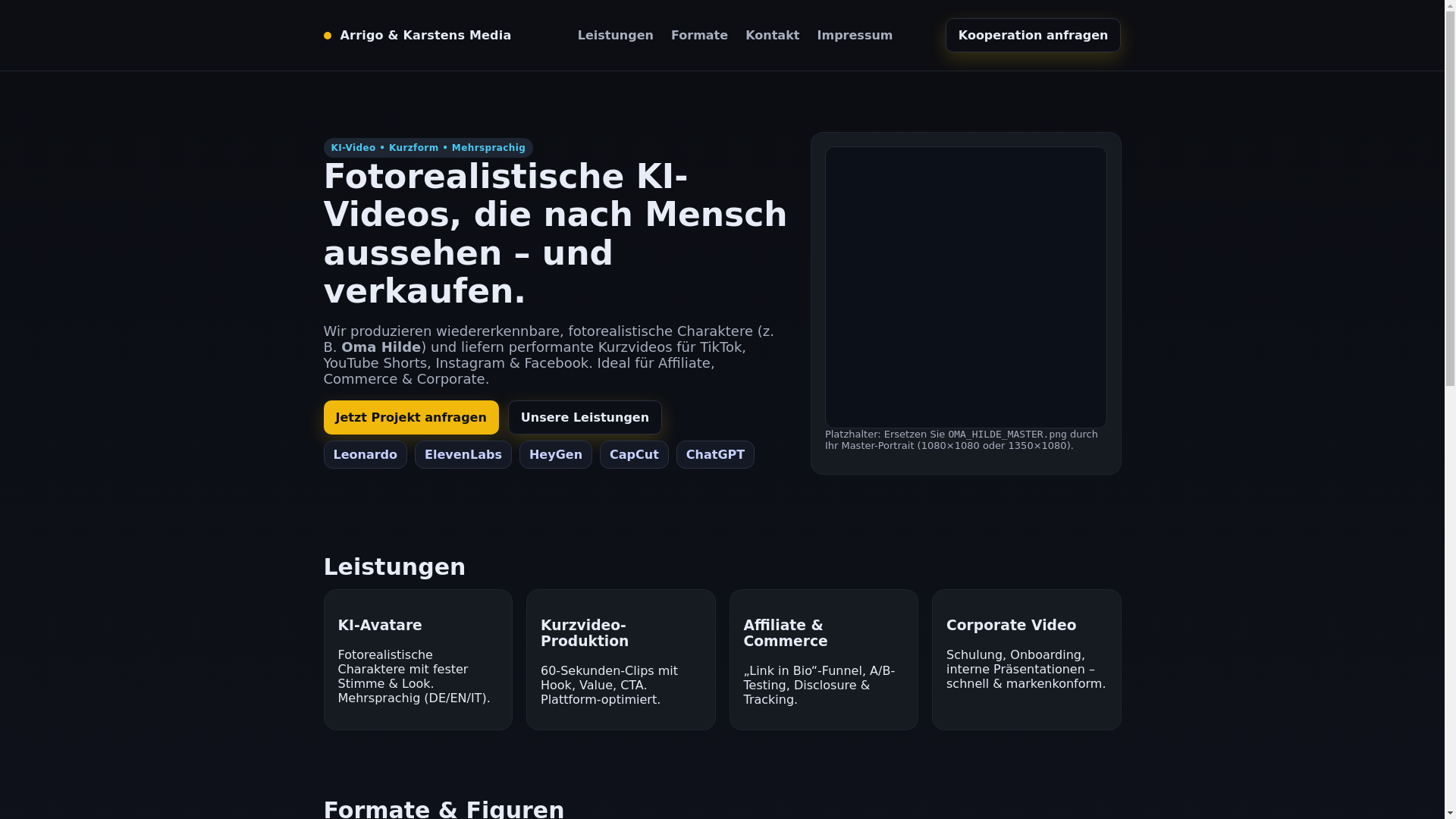 website screenshot of https://arrigokarstens.media/
