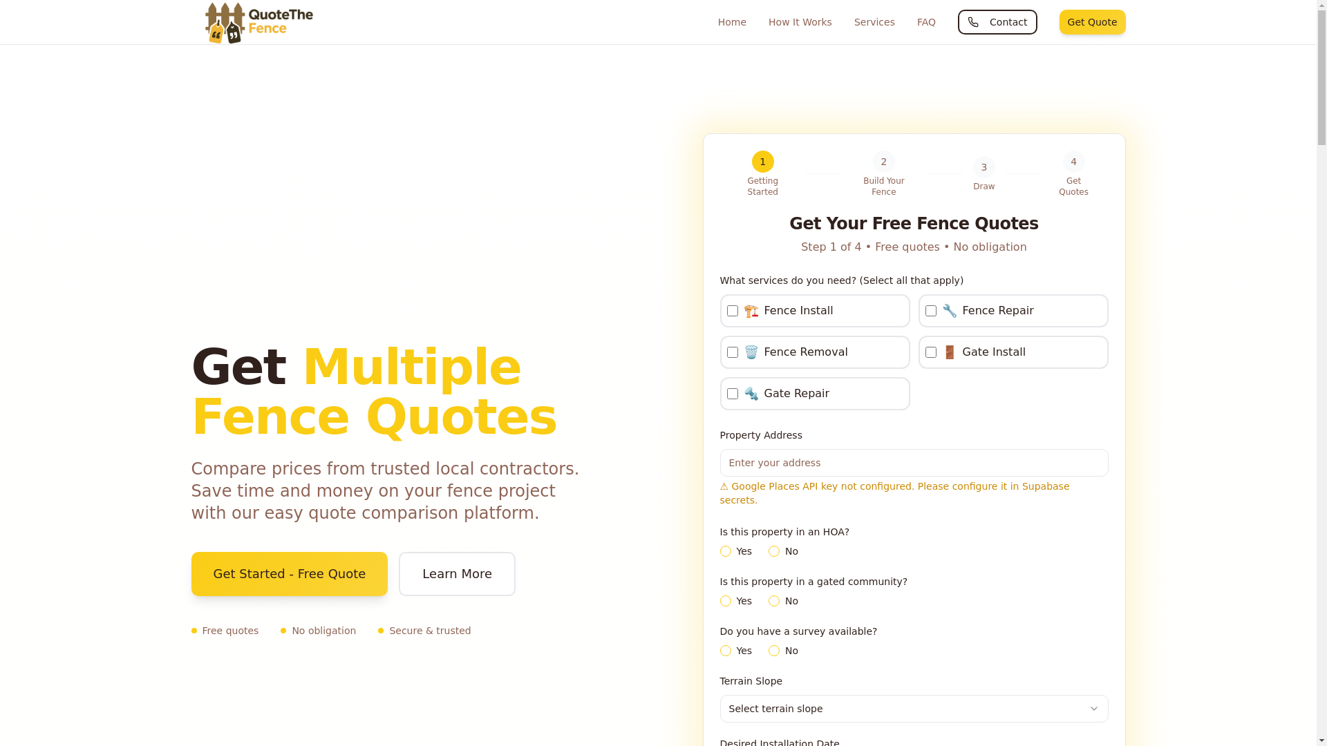 website screenshot of https://comparethefences.com/