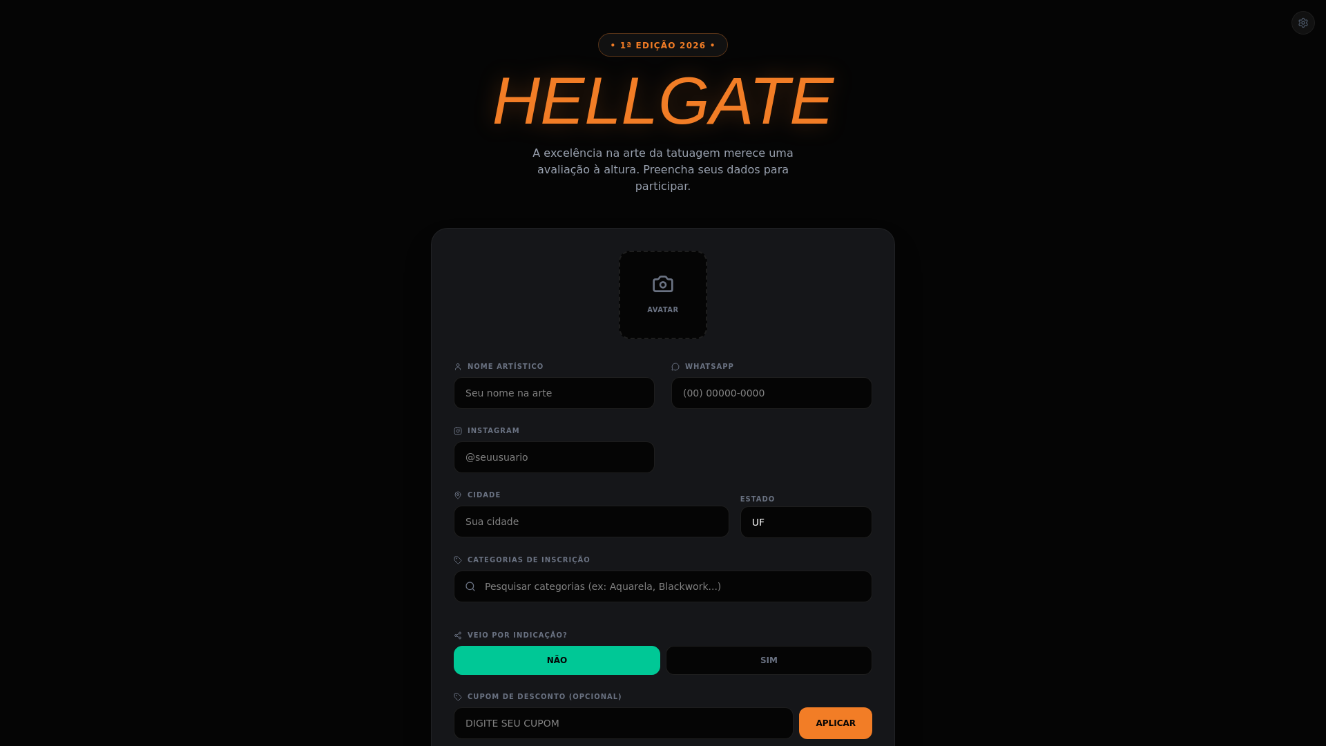 website screenshot of https://cadastro.art