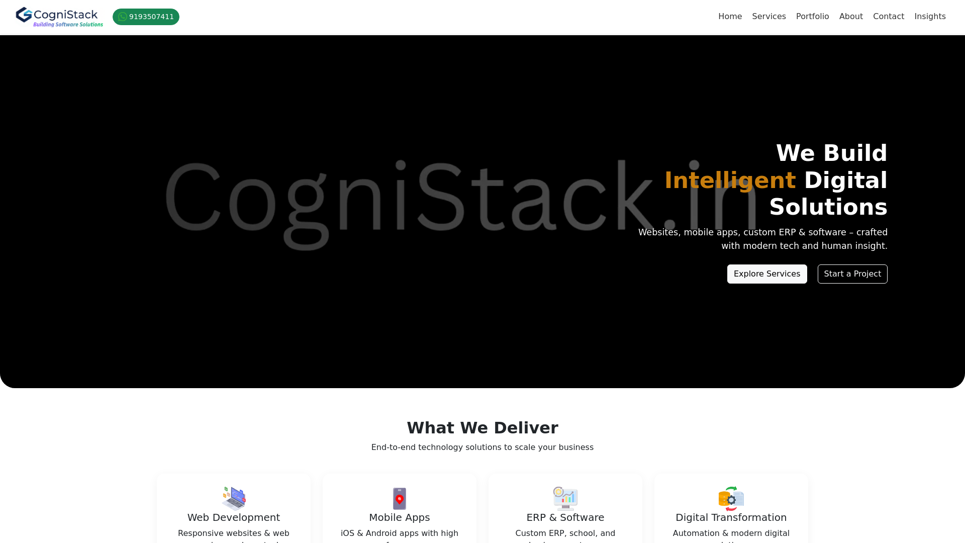 website screenshot of https://cognistack.in/