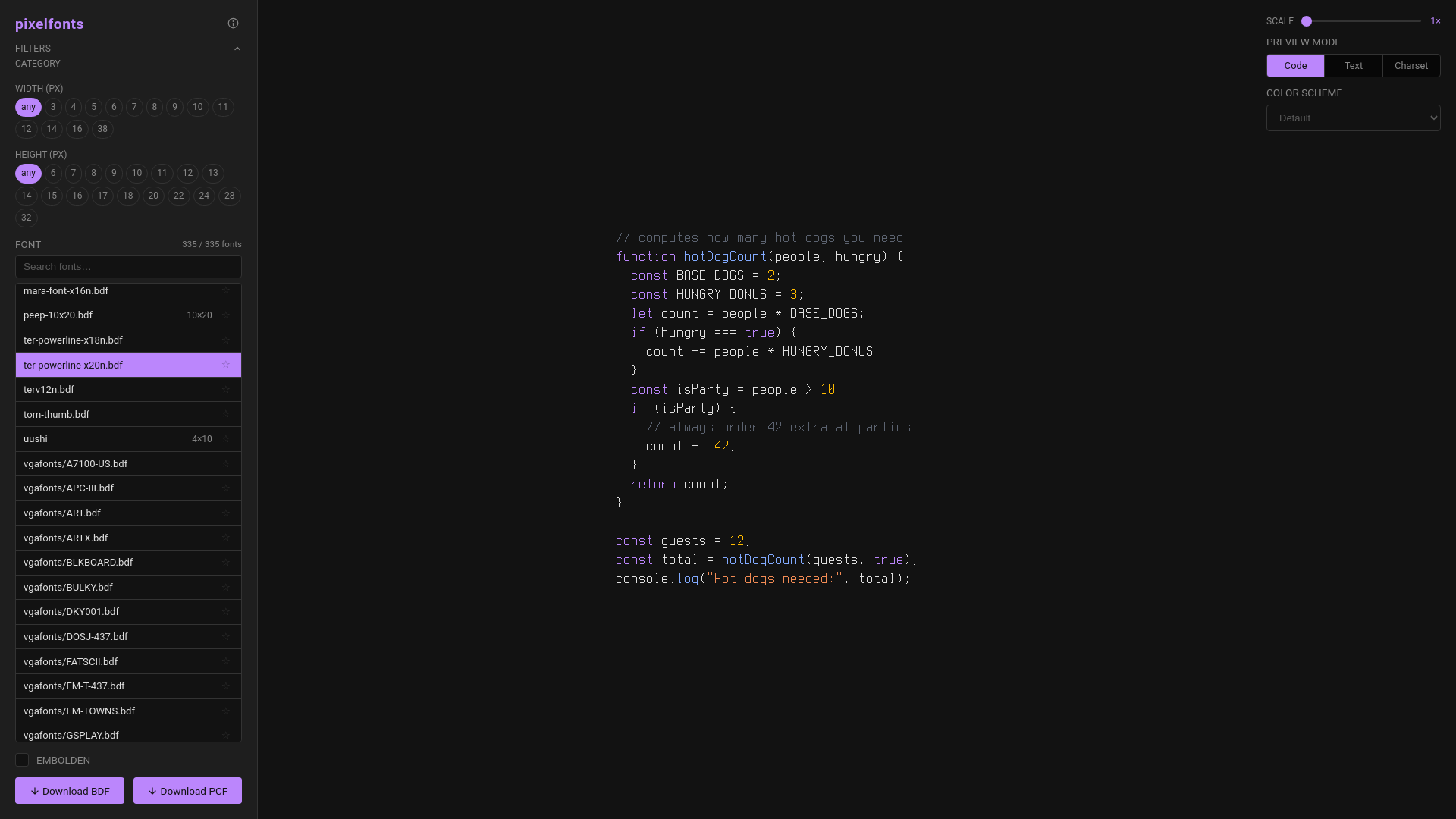 website screenshot of https://pxfonts.pages.dev/