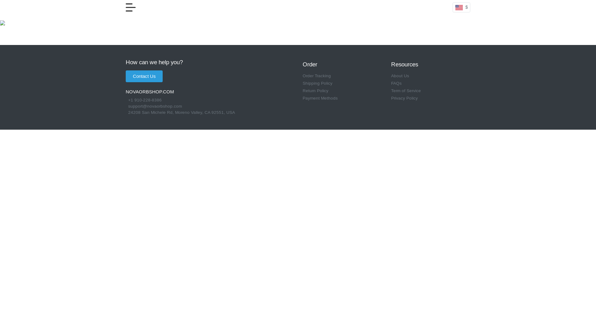 website screenshot of https://novaorbshop.com/