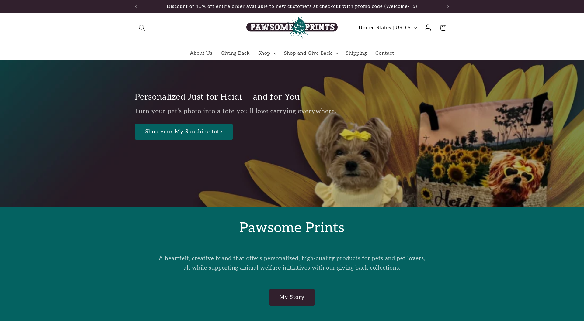 website screenshot of https://shoppawsomeprints.store/