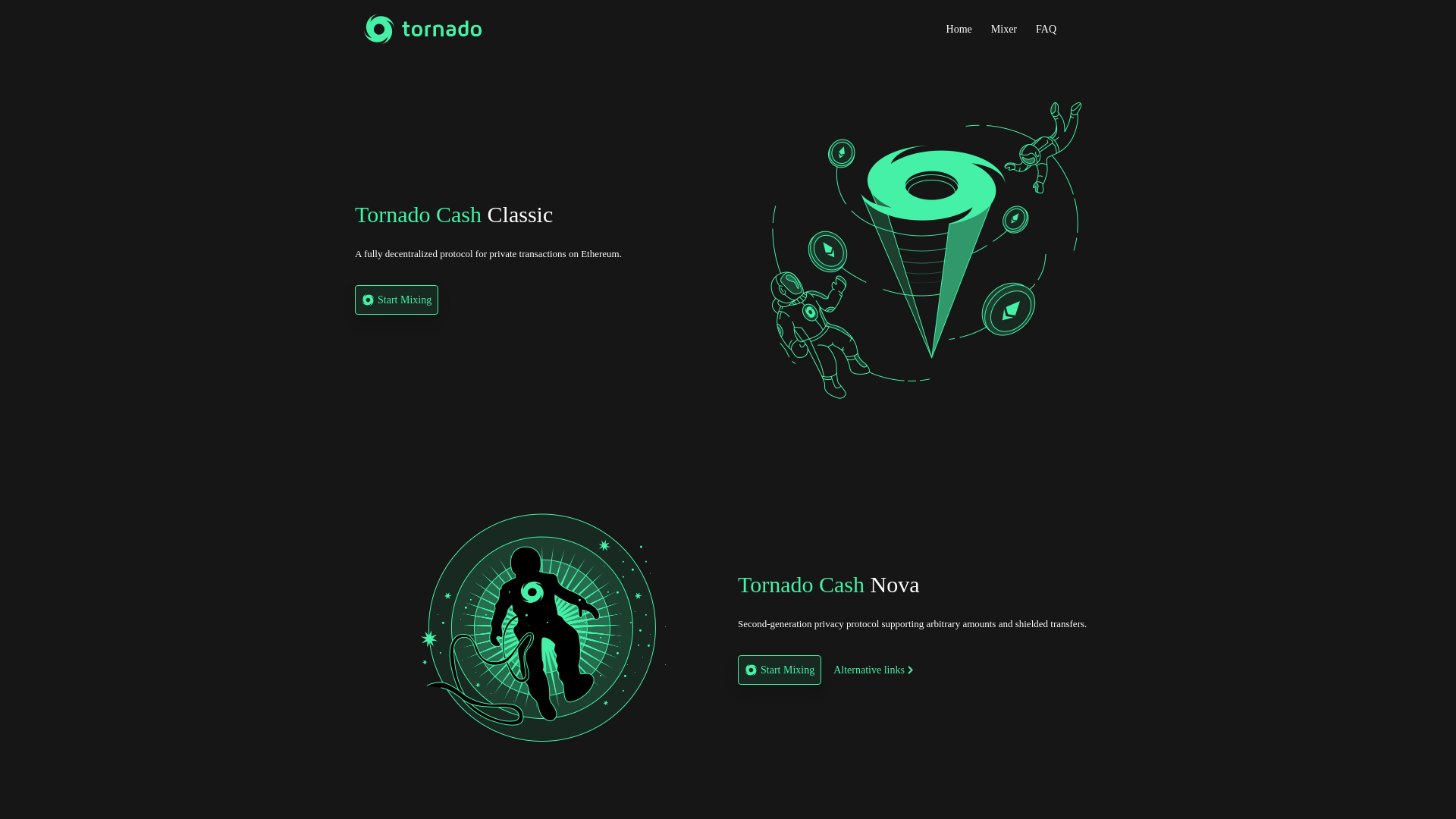 website screenshot of https://tornadocash-node1.app/