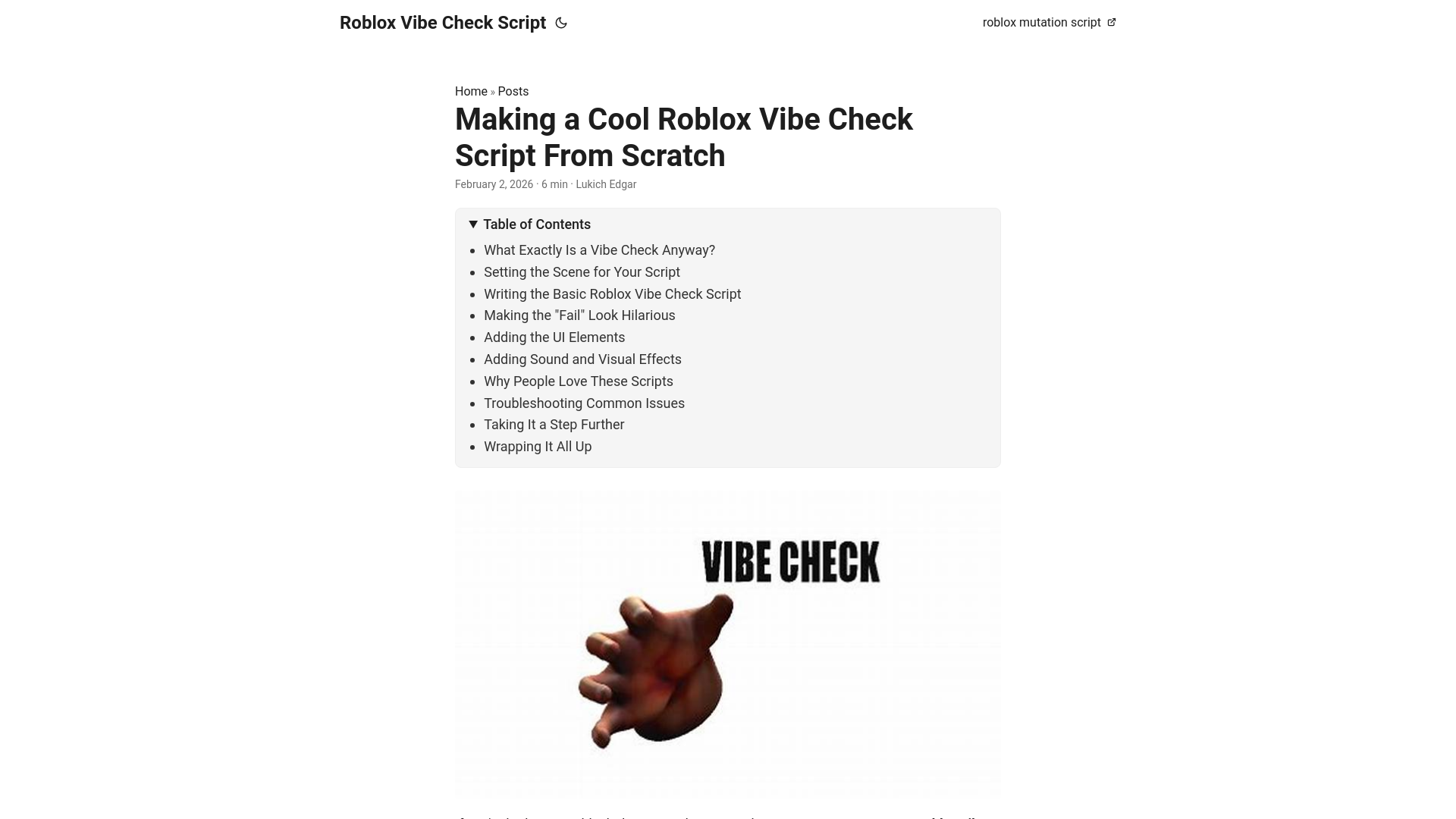 website screenshot of https://roblox-vibe-check-script.pages.dev/