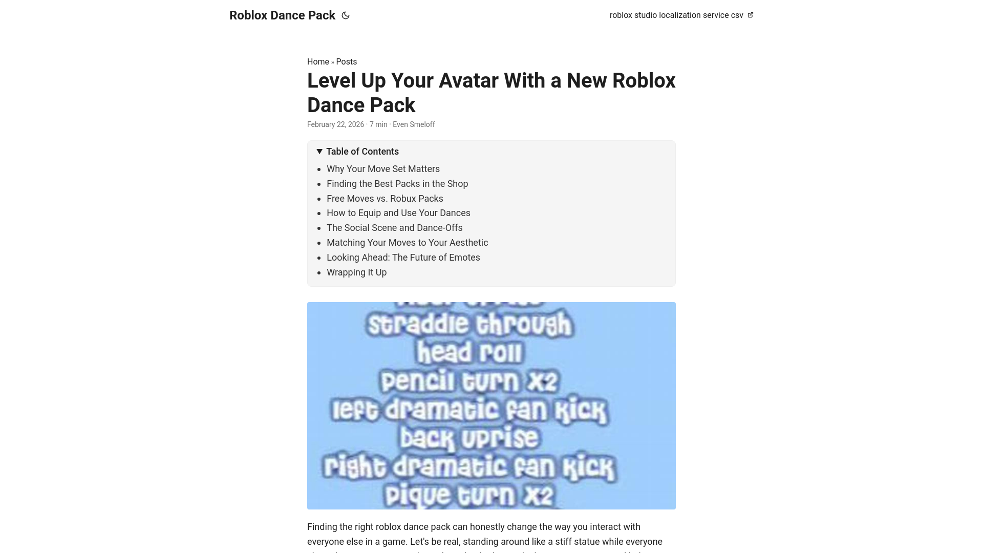 website screenshot of https://roblox-dance-pack.pages.dev/