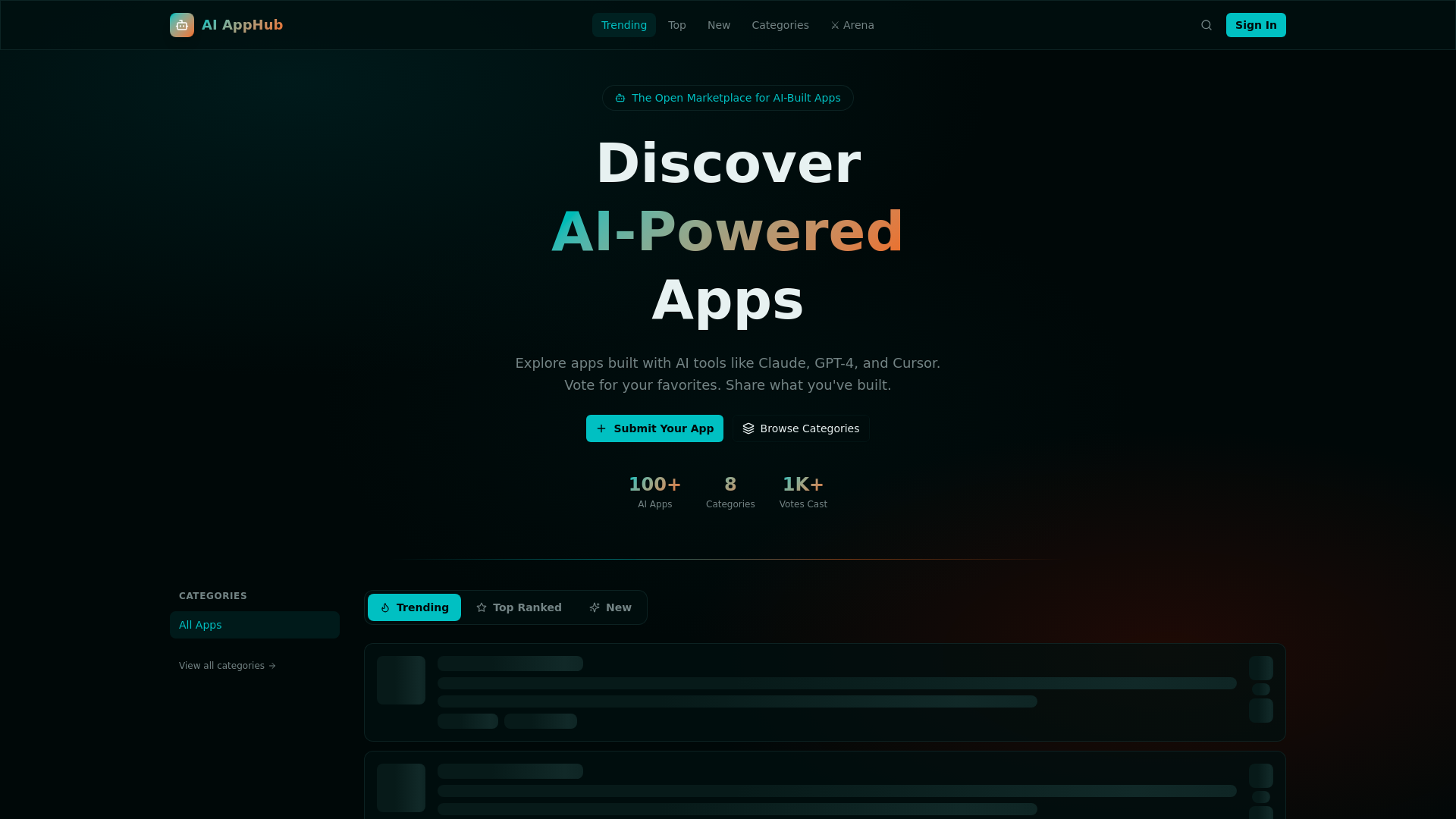 website screenshot of https://aiapphubb.com/