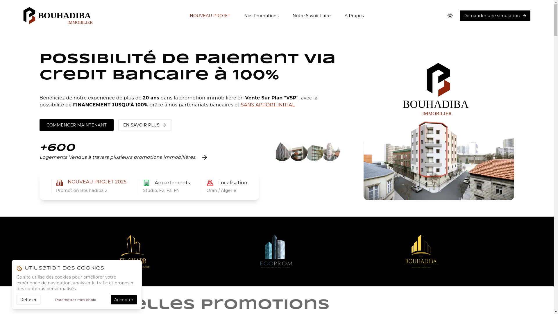 website screenshot of https://bouhadibaimmobilier.com/