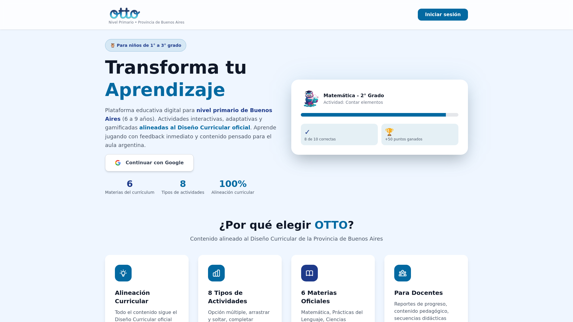 website screenshot of https://ottoedu.com.ar