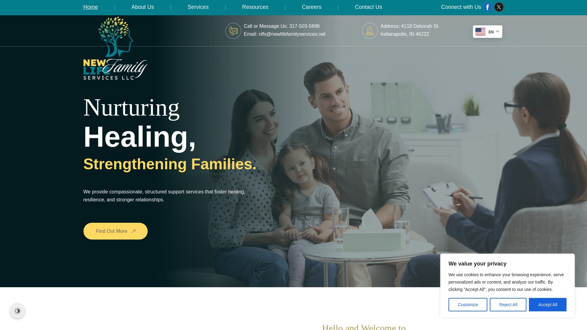 website screenshot of https://newlifefamilyservices.net