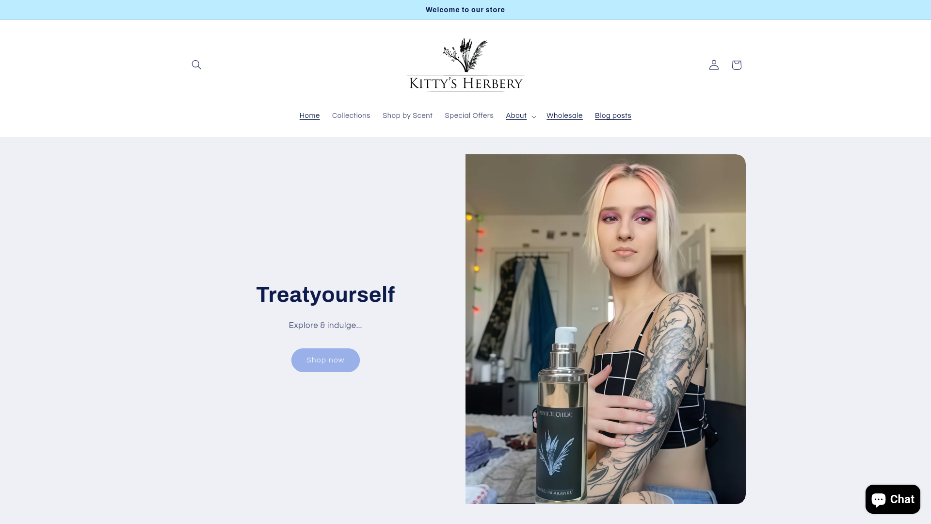 website screenshot of https://kittysherbery.shop