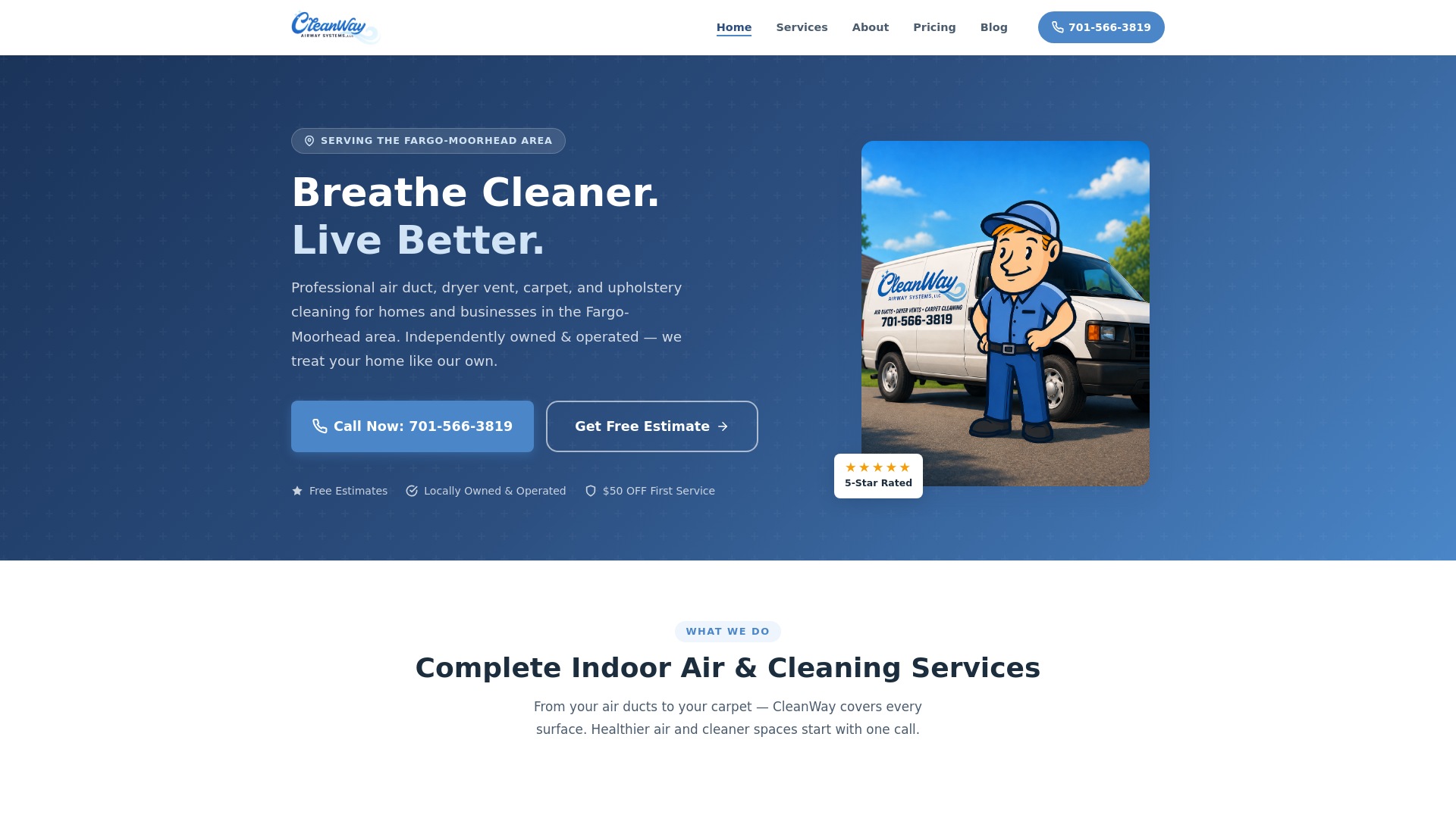 website screenshot of https://cleanwayaws.com/