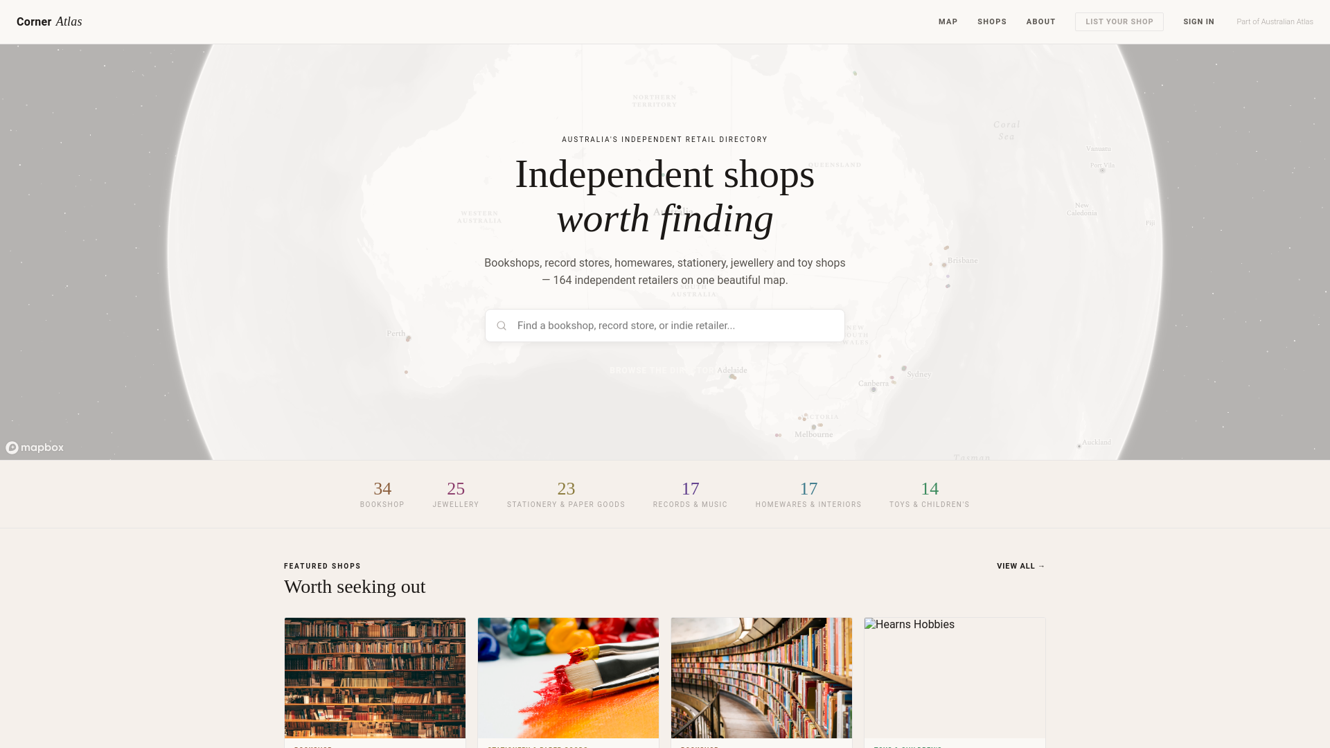 website screenshot of https://corneratlas.com.au/