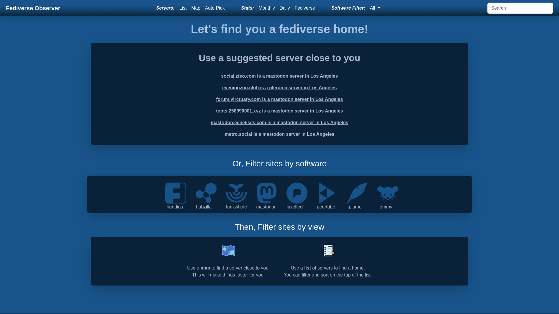 website screenshot of https://fediverse.observer/
