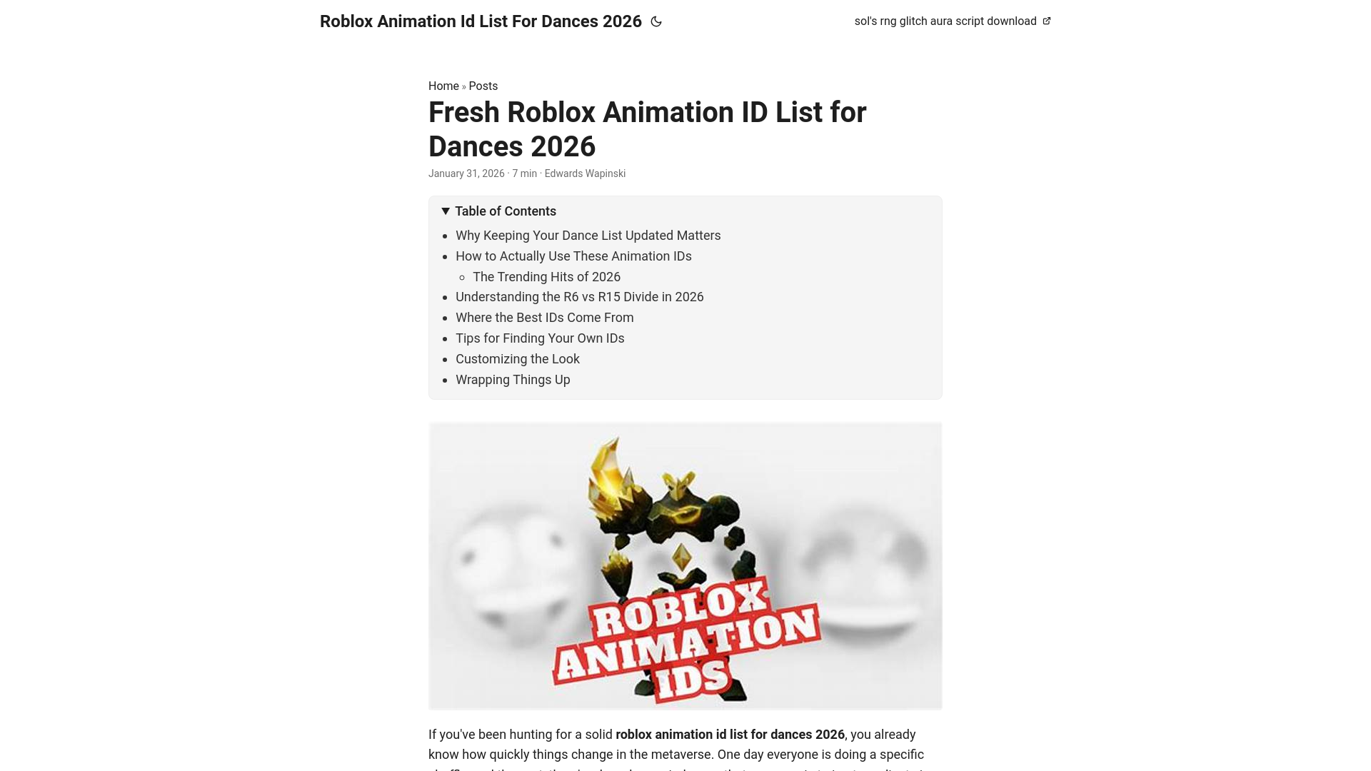 website screenshot of https://roblox-animation-id-list-for-dances-2026.pages.dev/