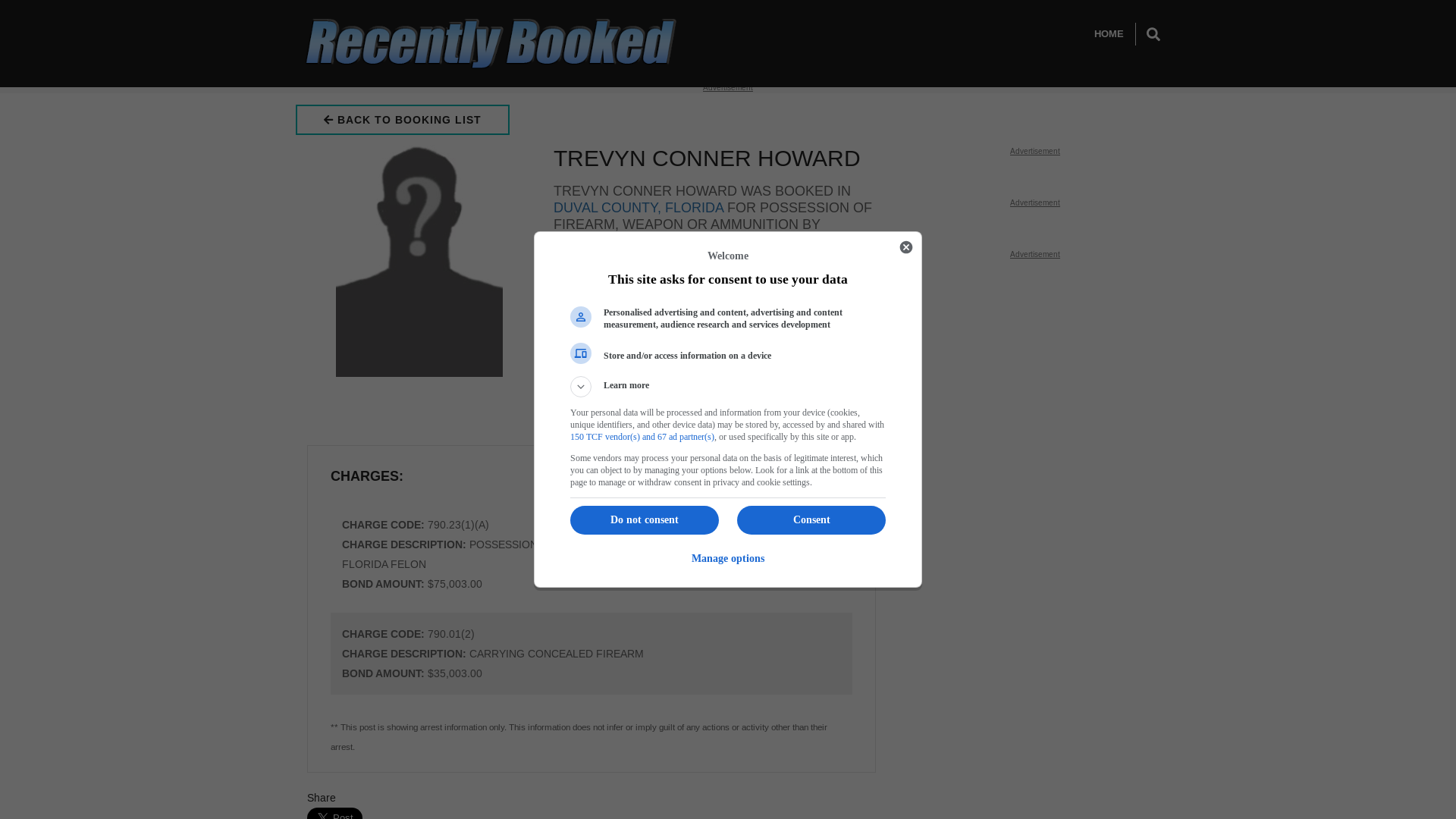 website screenshot of https://recentlybooked.com/FL/Duval/TREVYN-HOWARD~15_2024019846