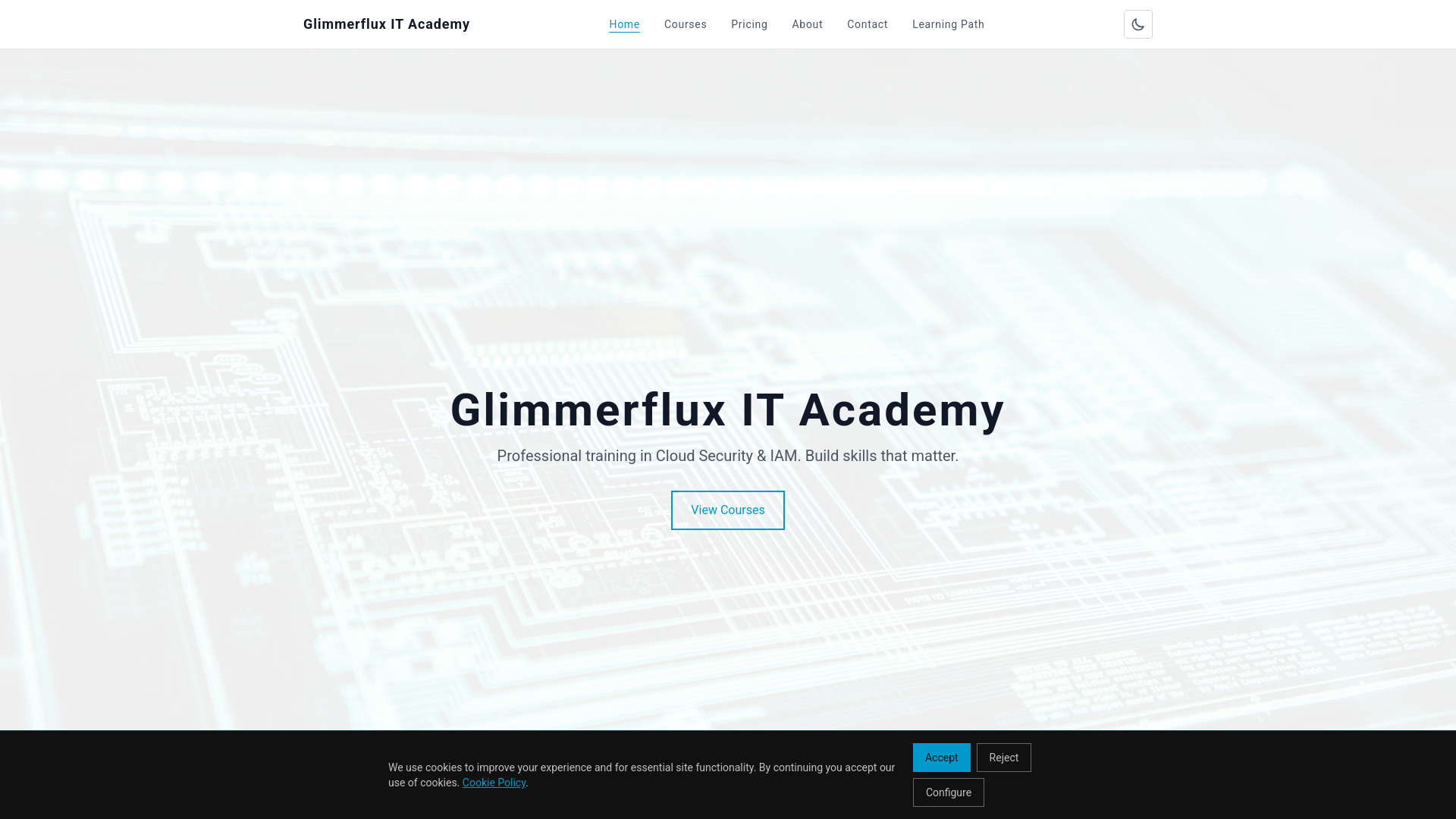 website screenshot of https://glimmerflux.digital/