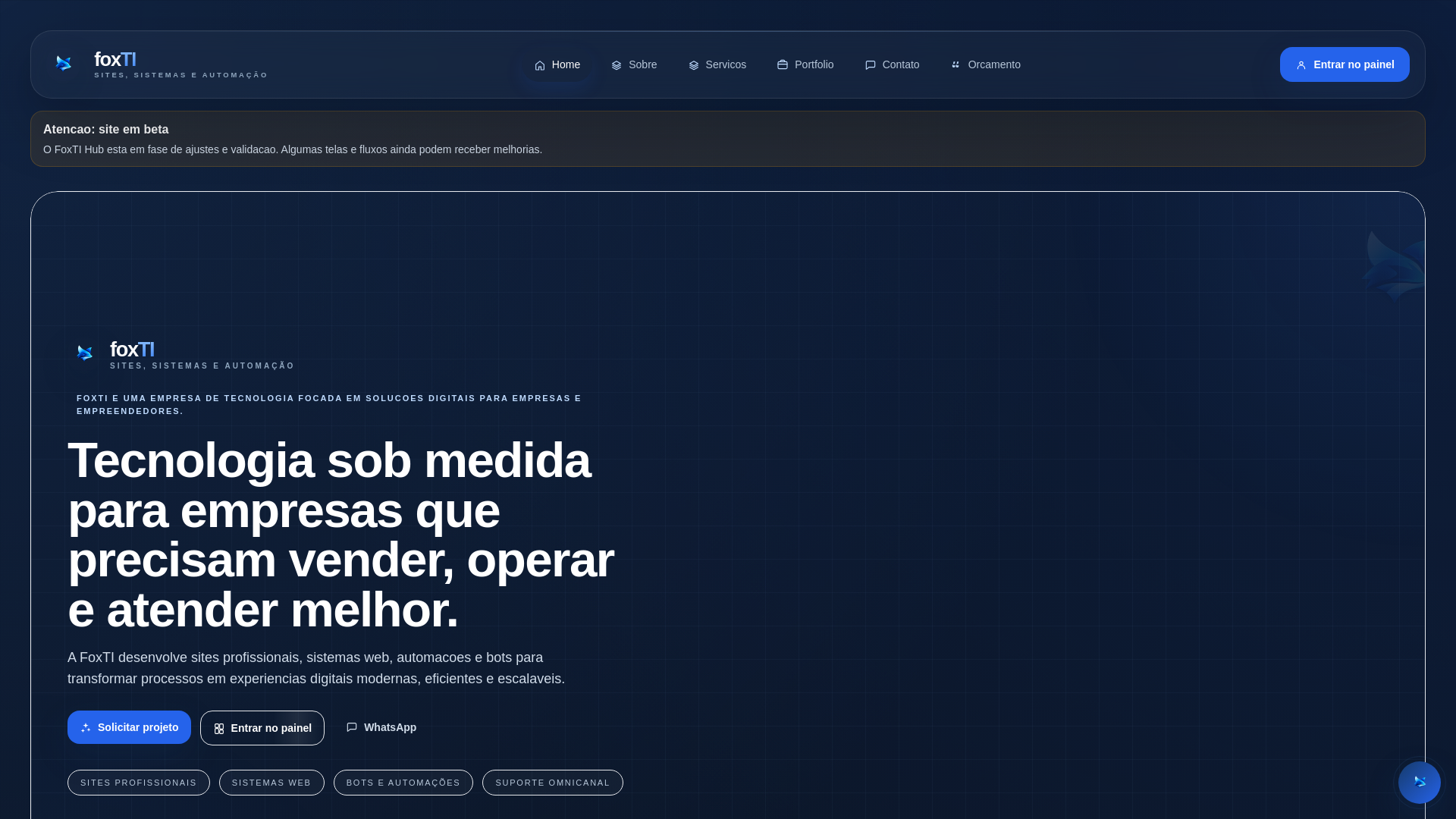 website screenshot of https://foxti7l.com.br/