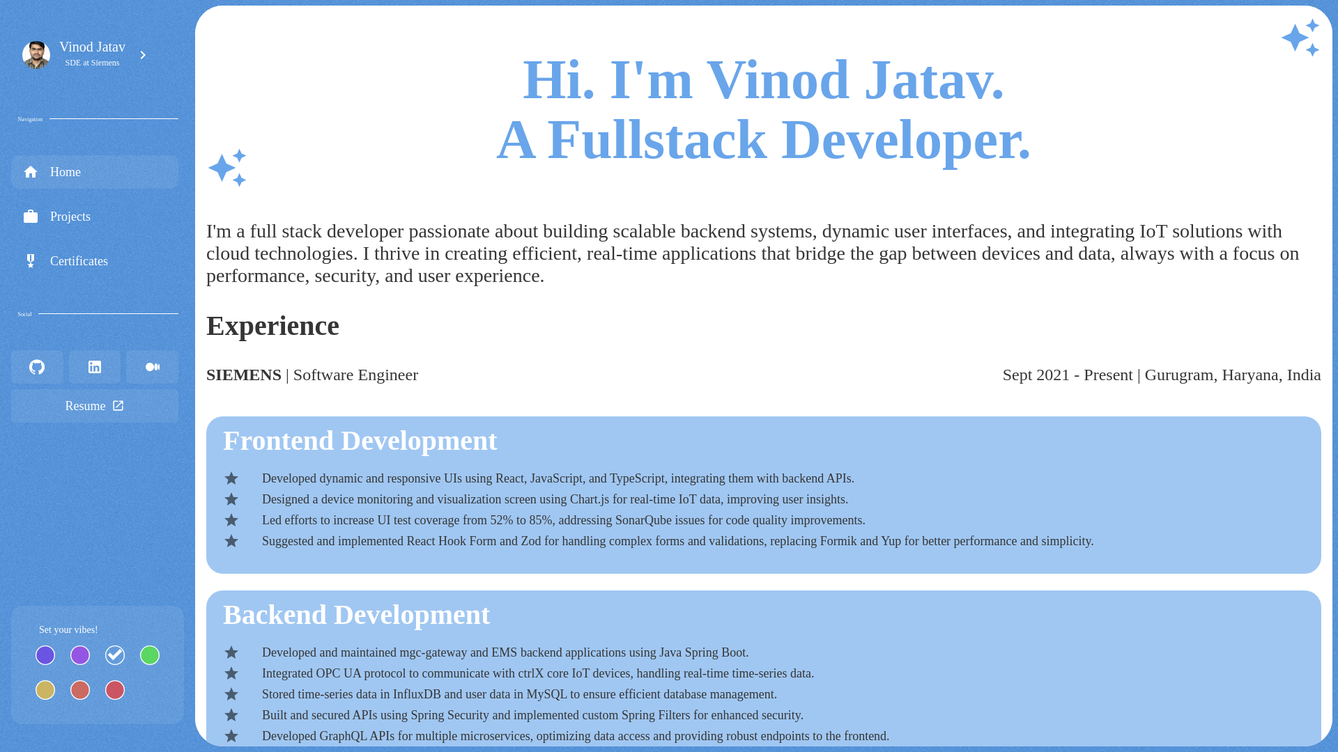website screenshot of https://vinodjatav.bio/
