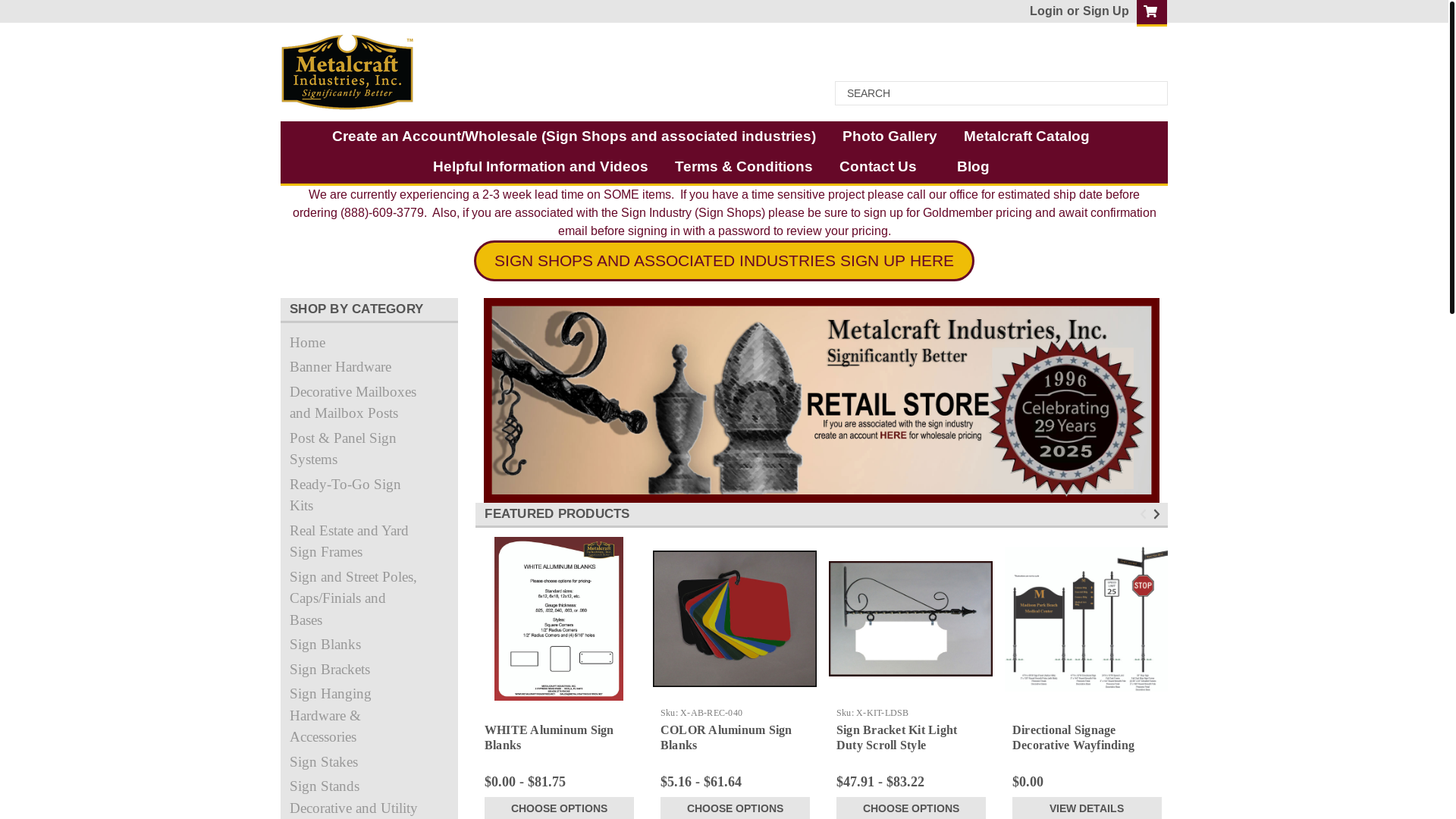 website screenshot of https://metal-craftindustries.com/