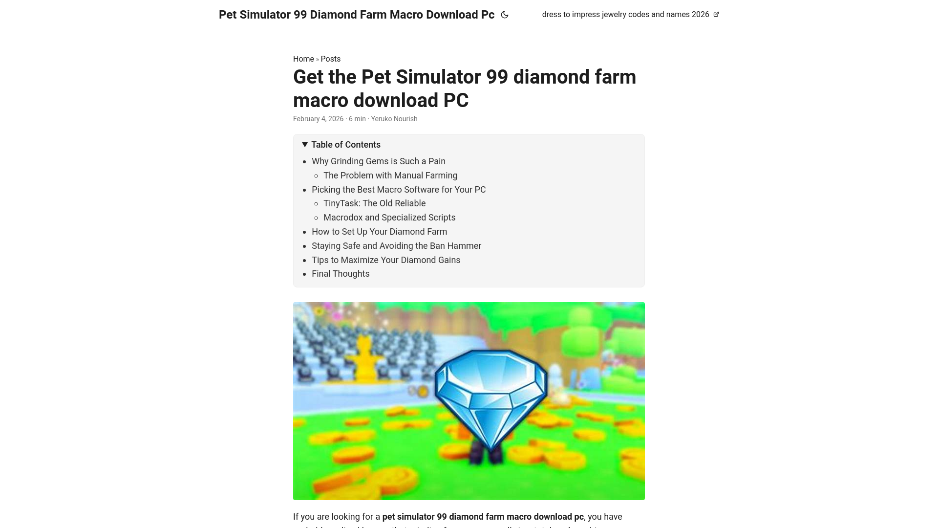 website screenshot of https://pet-simulator-99-diamond-farm-macro-download-pc.pages.dev/