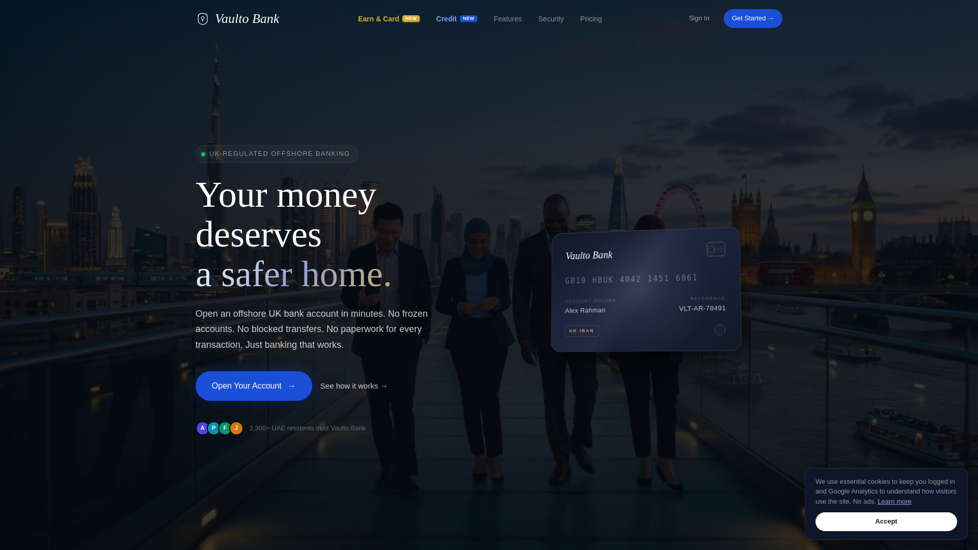 website screenshot of https://vaulto-bank.com