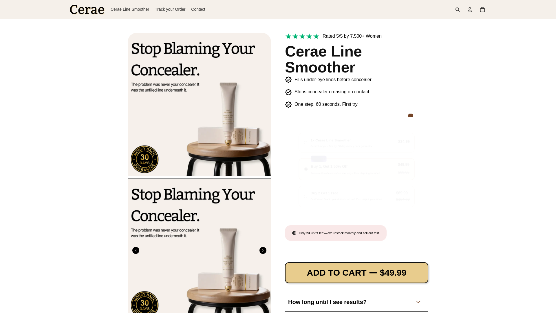 website screenshot of https://trycerae.com/