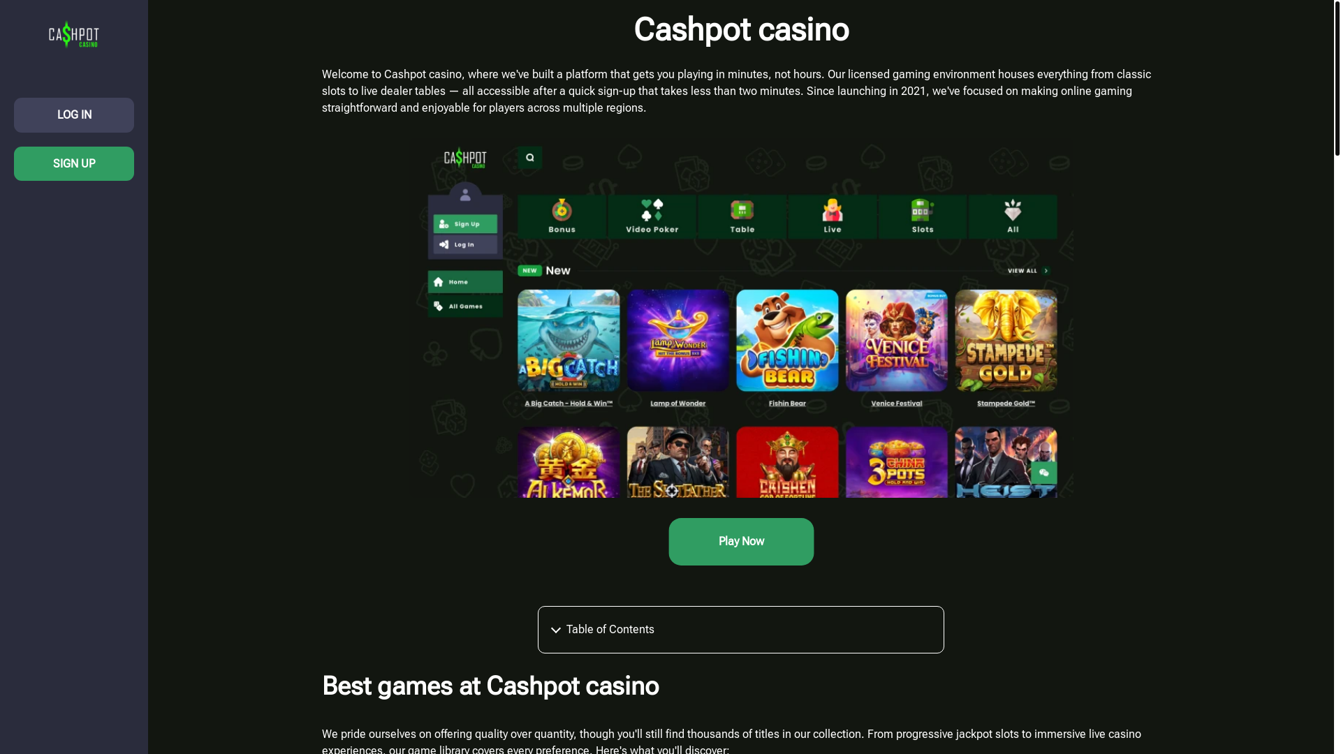 website screenshot of https://cashpotcasino-uk.com/