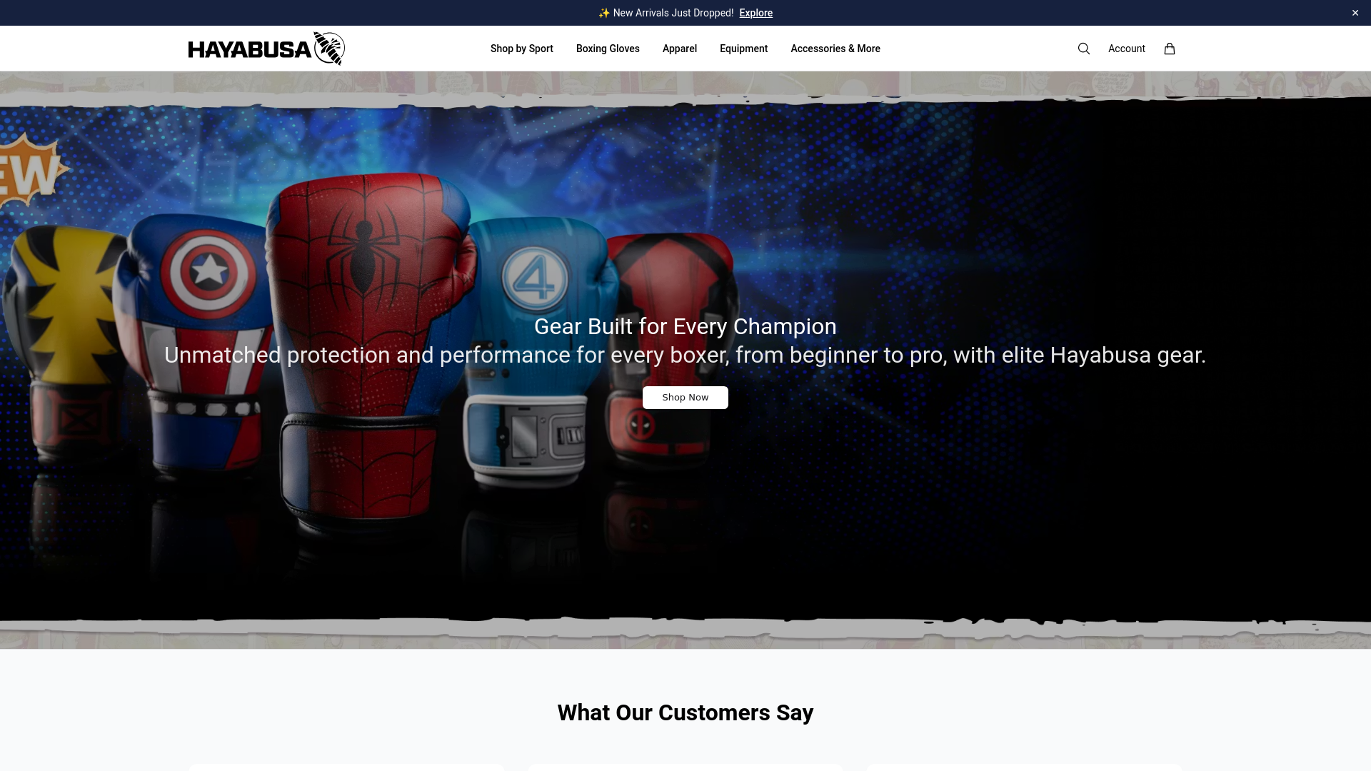 website screenshot of https://hayabusaofficial.shop/