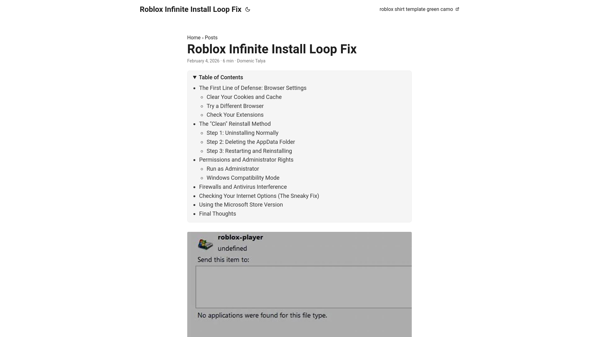 website screenshot of https://robloxinfiniteinstallloopfix.pages.dev/