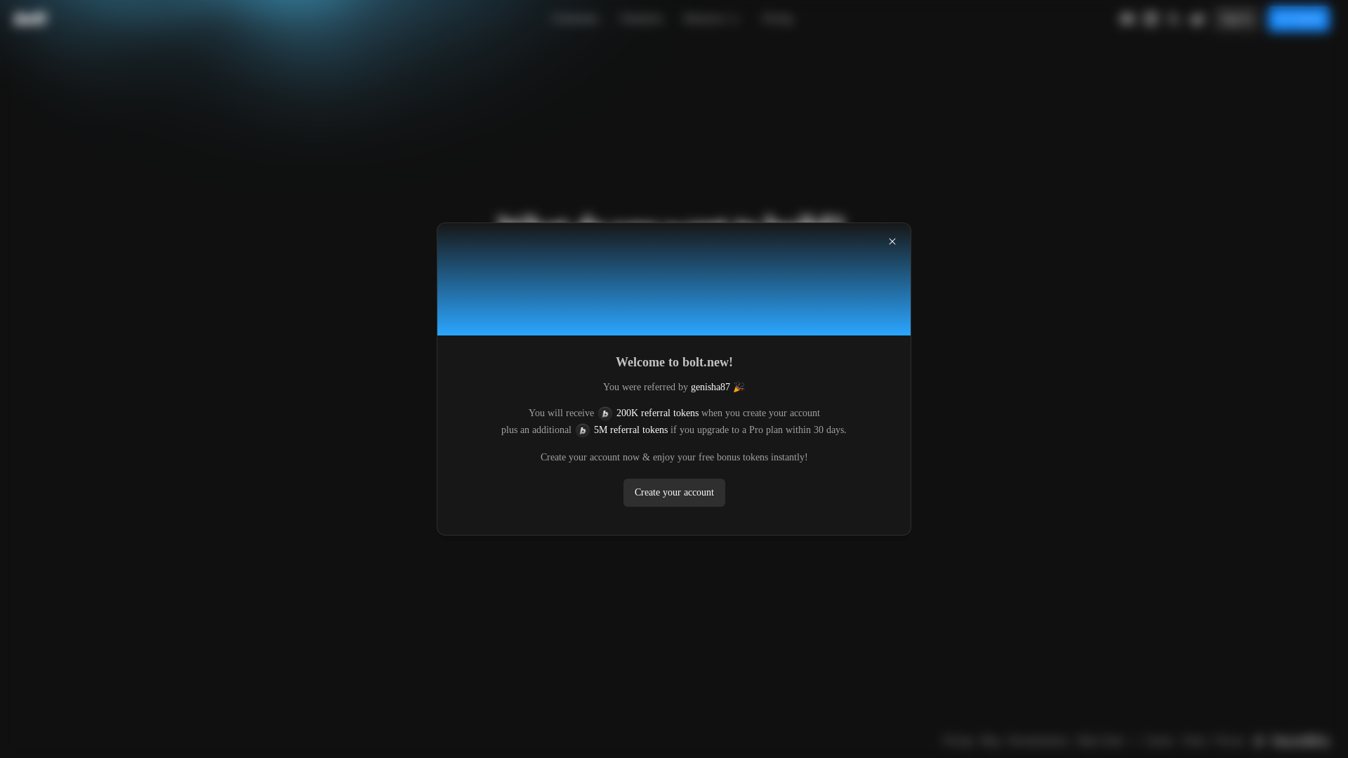 website screenshot of https://bolt.new/?rid=znk7pq