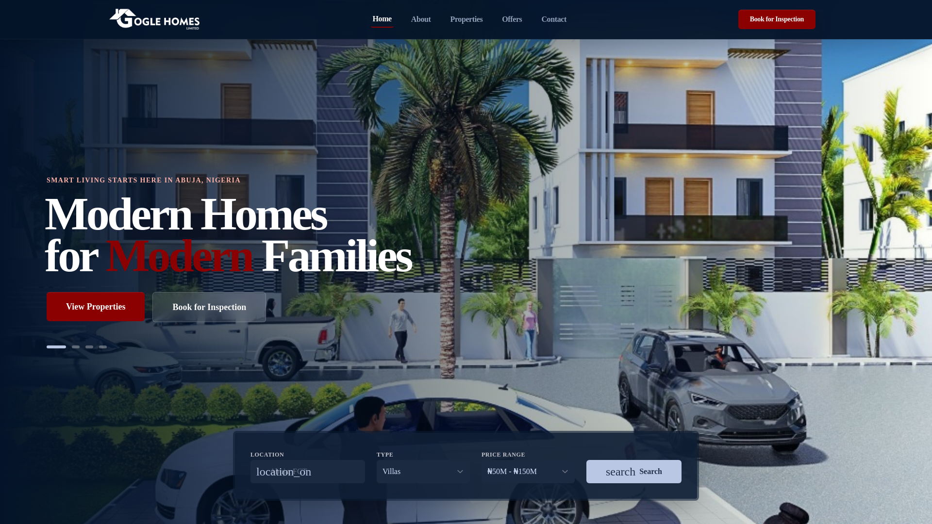 website screenshot of https://goglehomes.com