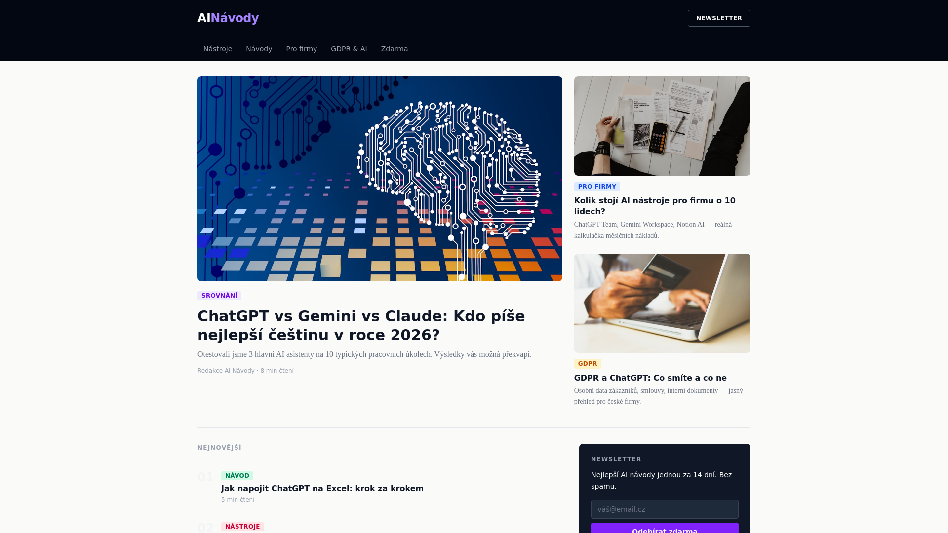 website screenshot of https://ai-navody.pages.dev/