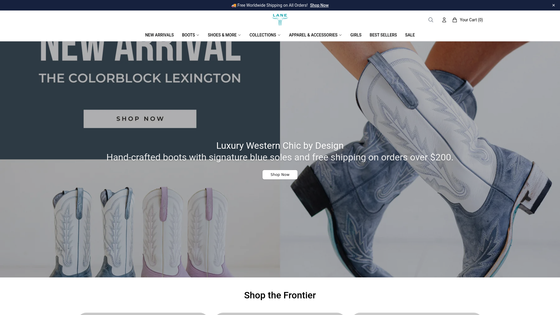 website screenshot of https://shoplaneboots.shop/