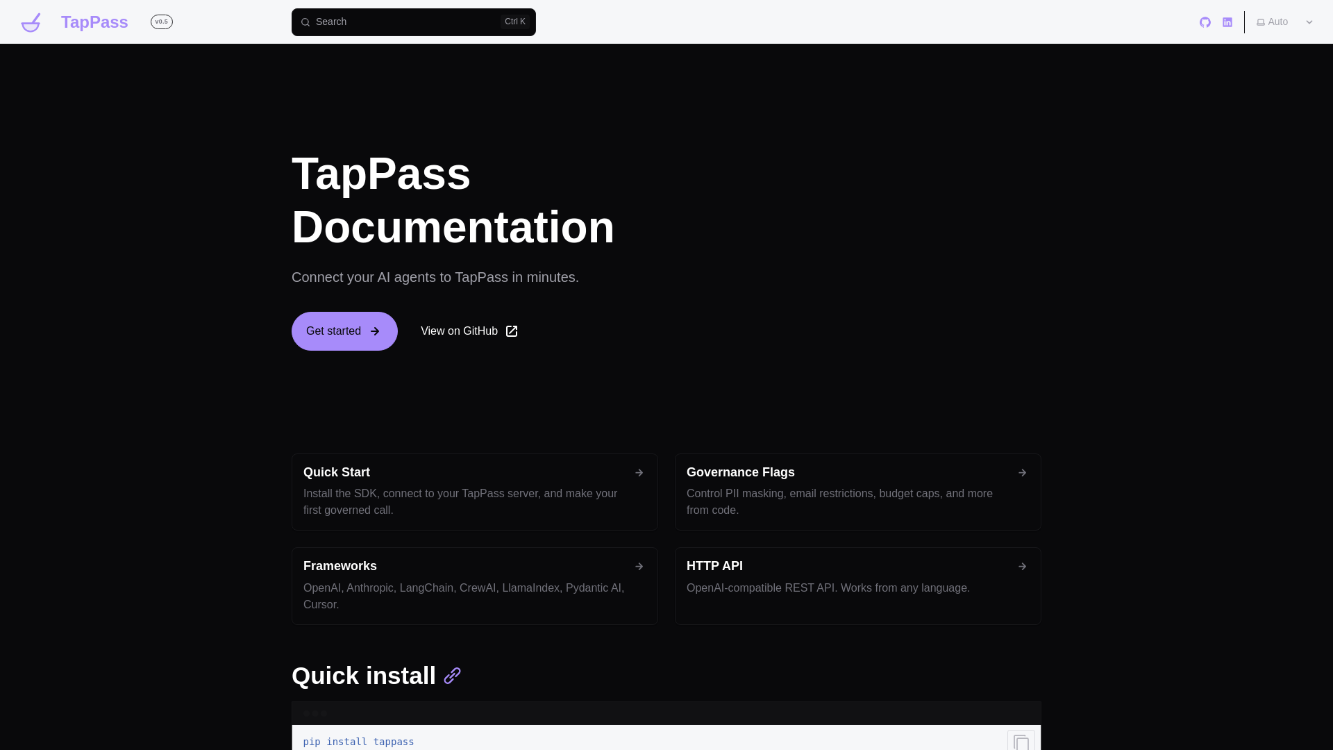 website screenshot of https://tappass-docs.pages.dev/