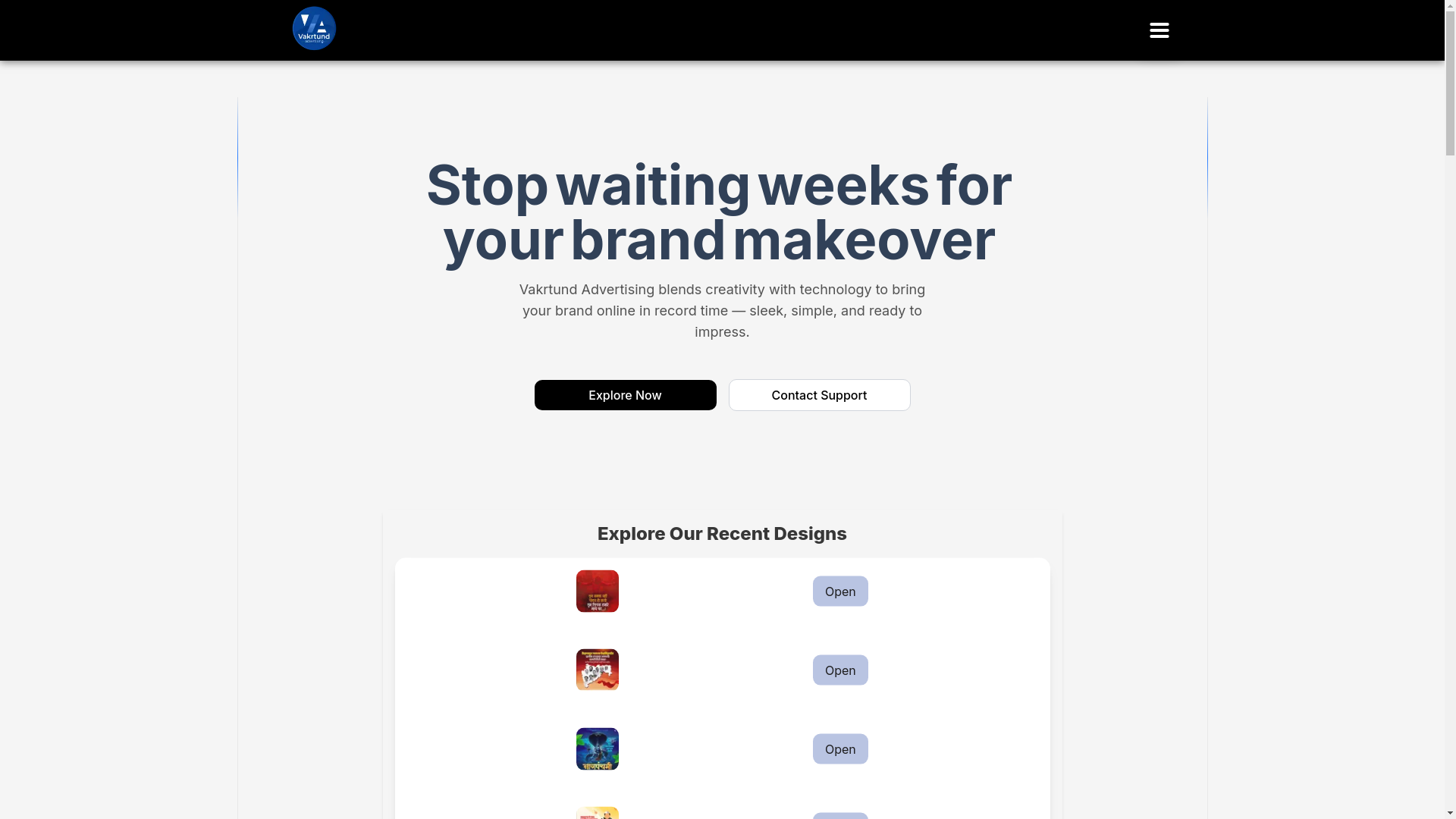 website screenshot of https://vakrtundadvertising.com/