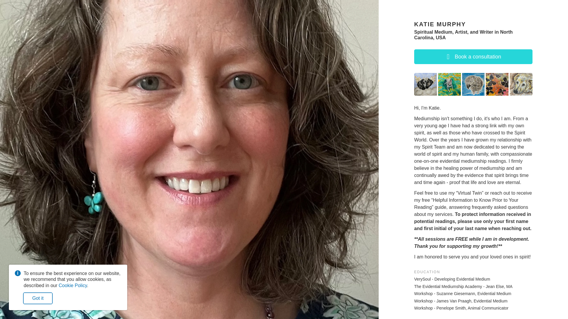 website screenshot of https://katiemurphymedium.com/