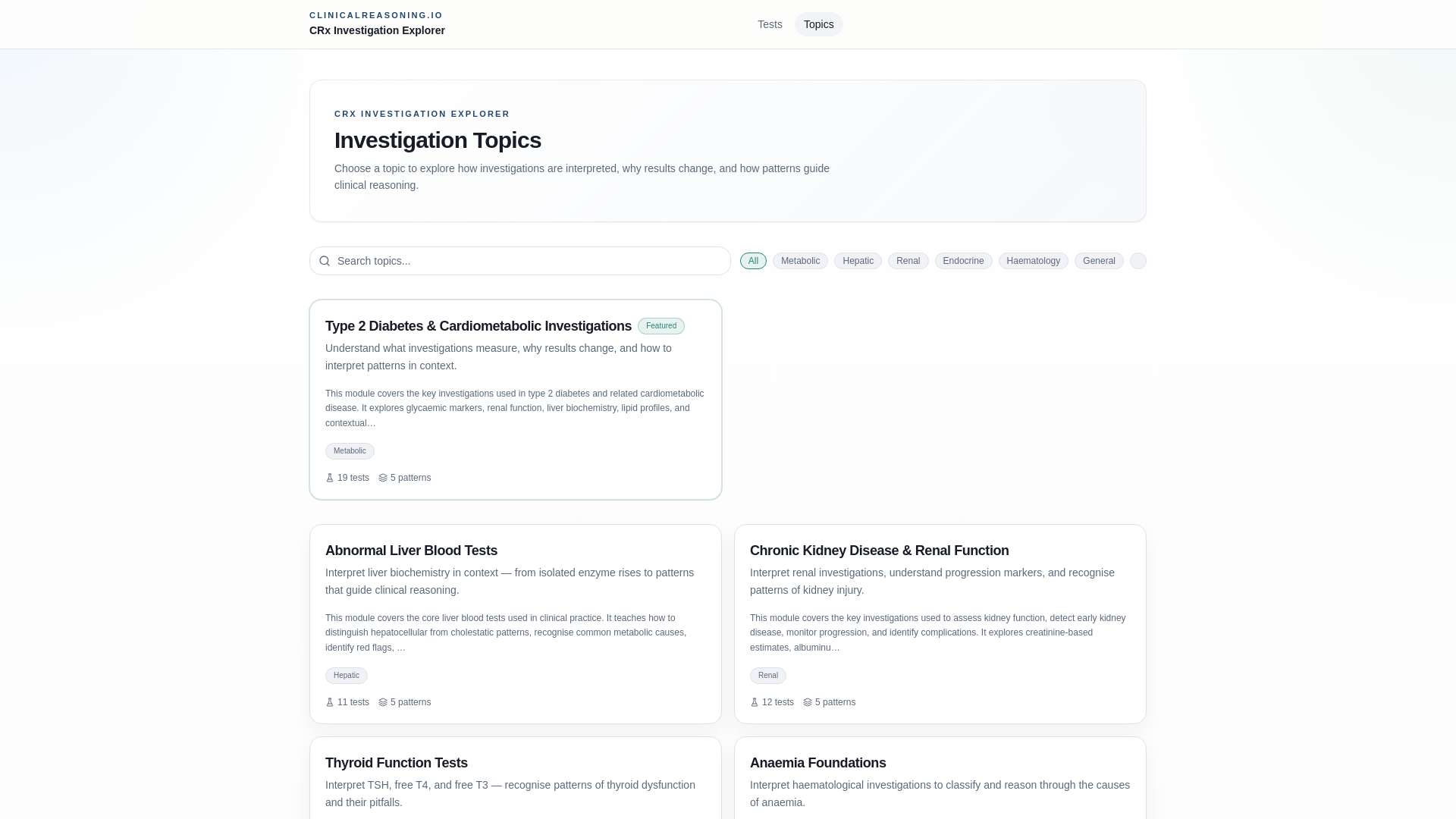 website screenshot of https://results.clinicalreasoning.io