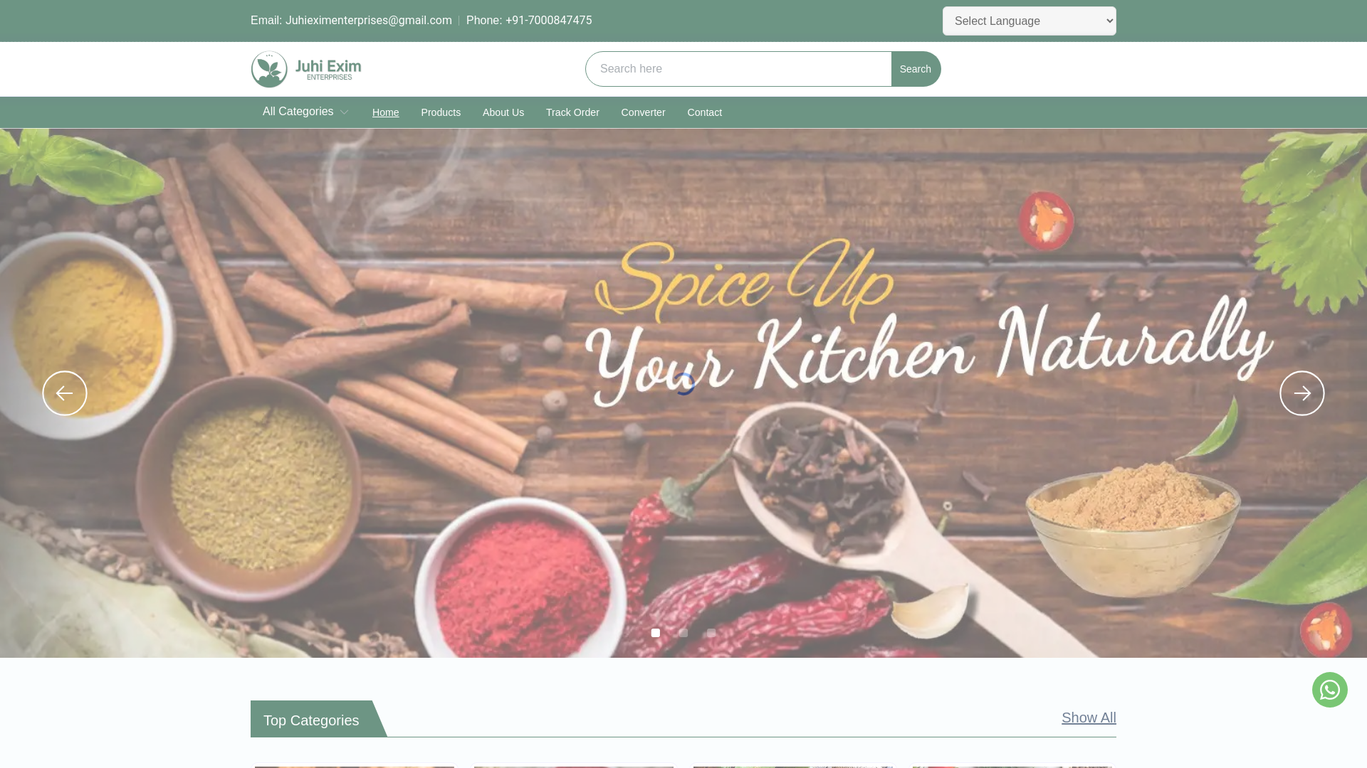 website screenshot of https://juhiexim-enterprises.com